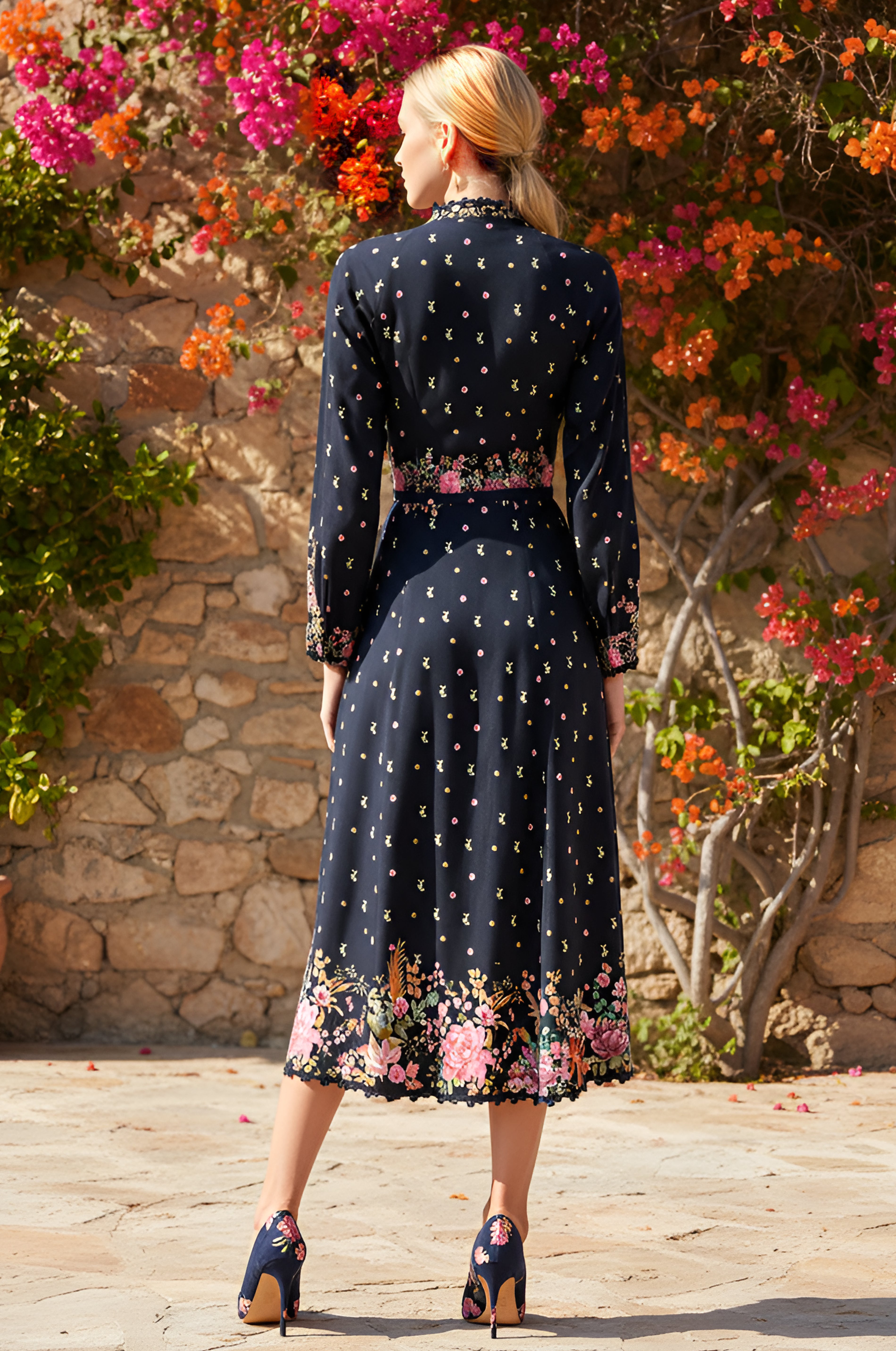 ANNA Twilight Garden Black Midi Dress