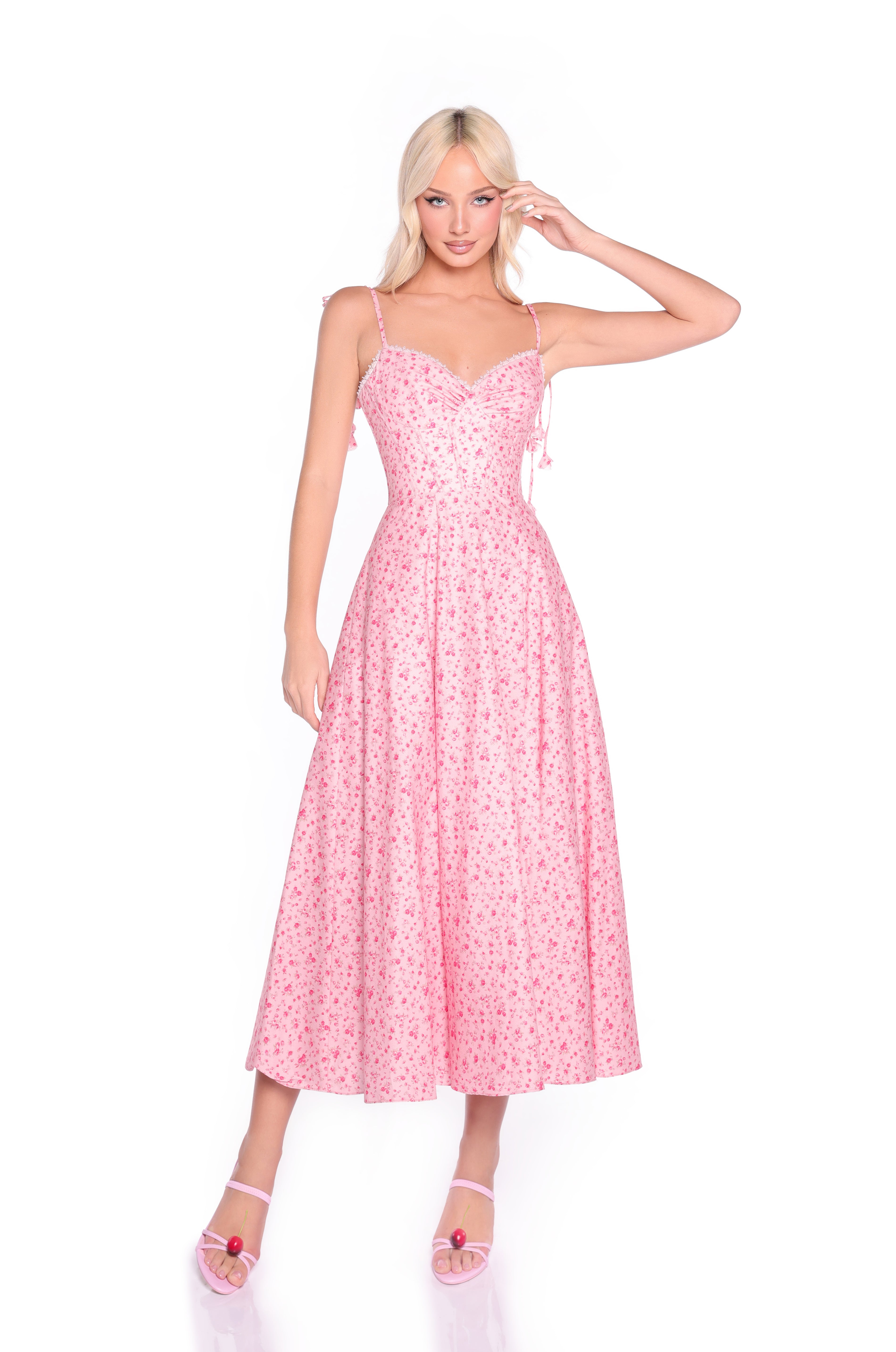ARIA Pink Floral Midi Dress