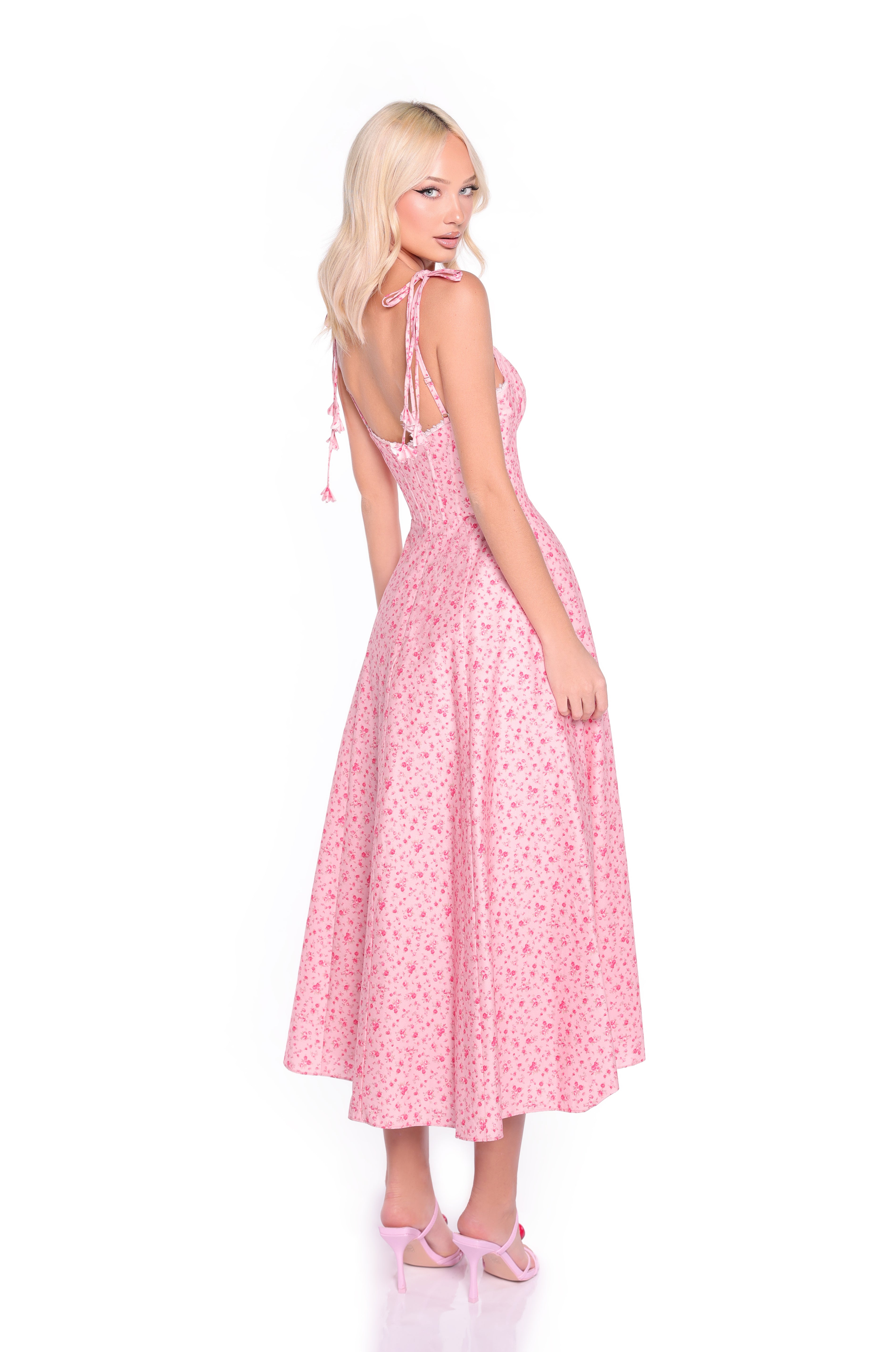 ARIA Pink Floral Midi Dress