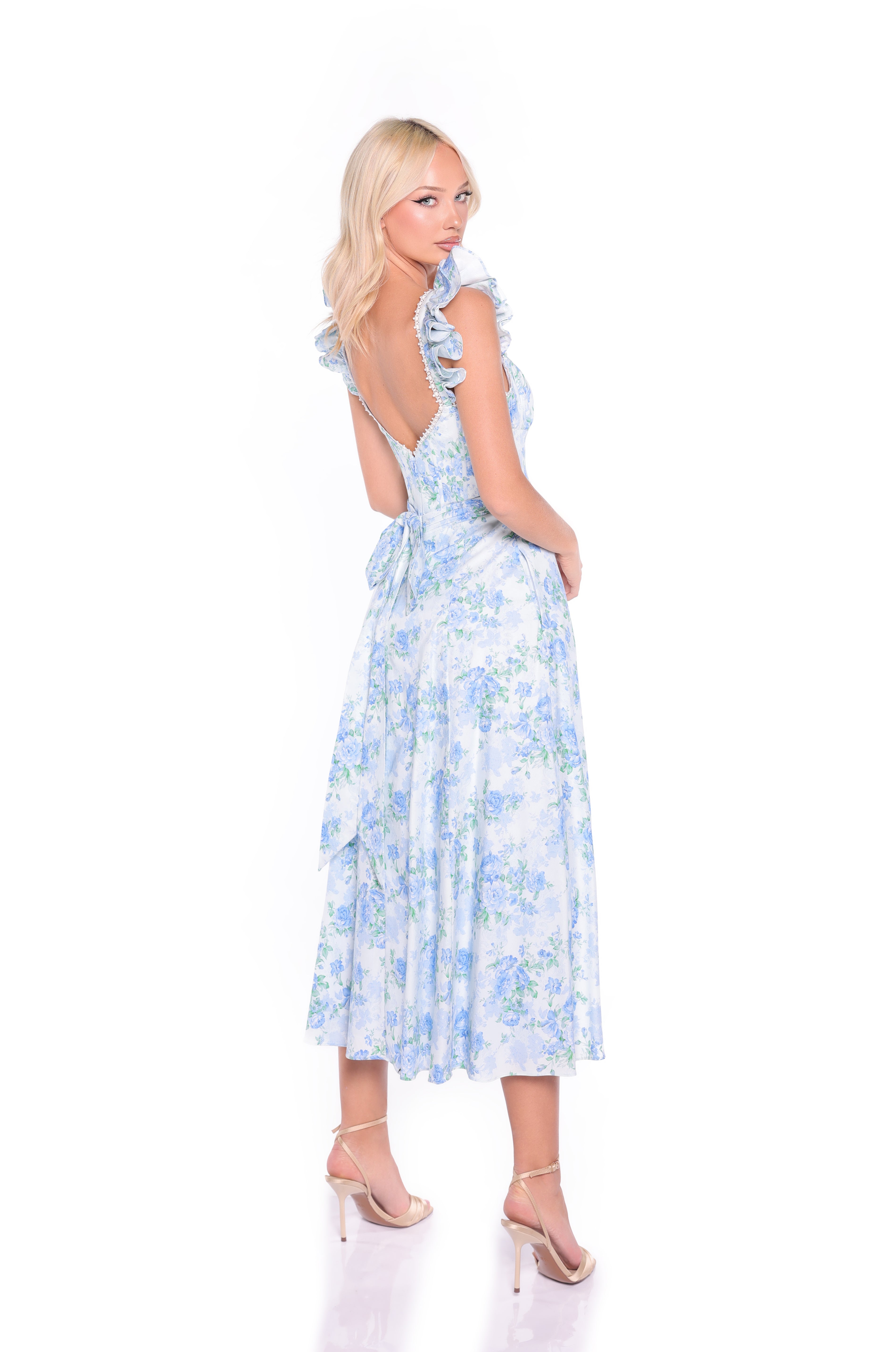 CARMEN Blue Floral Midi Dress