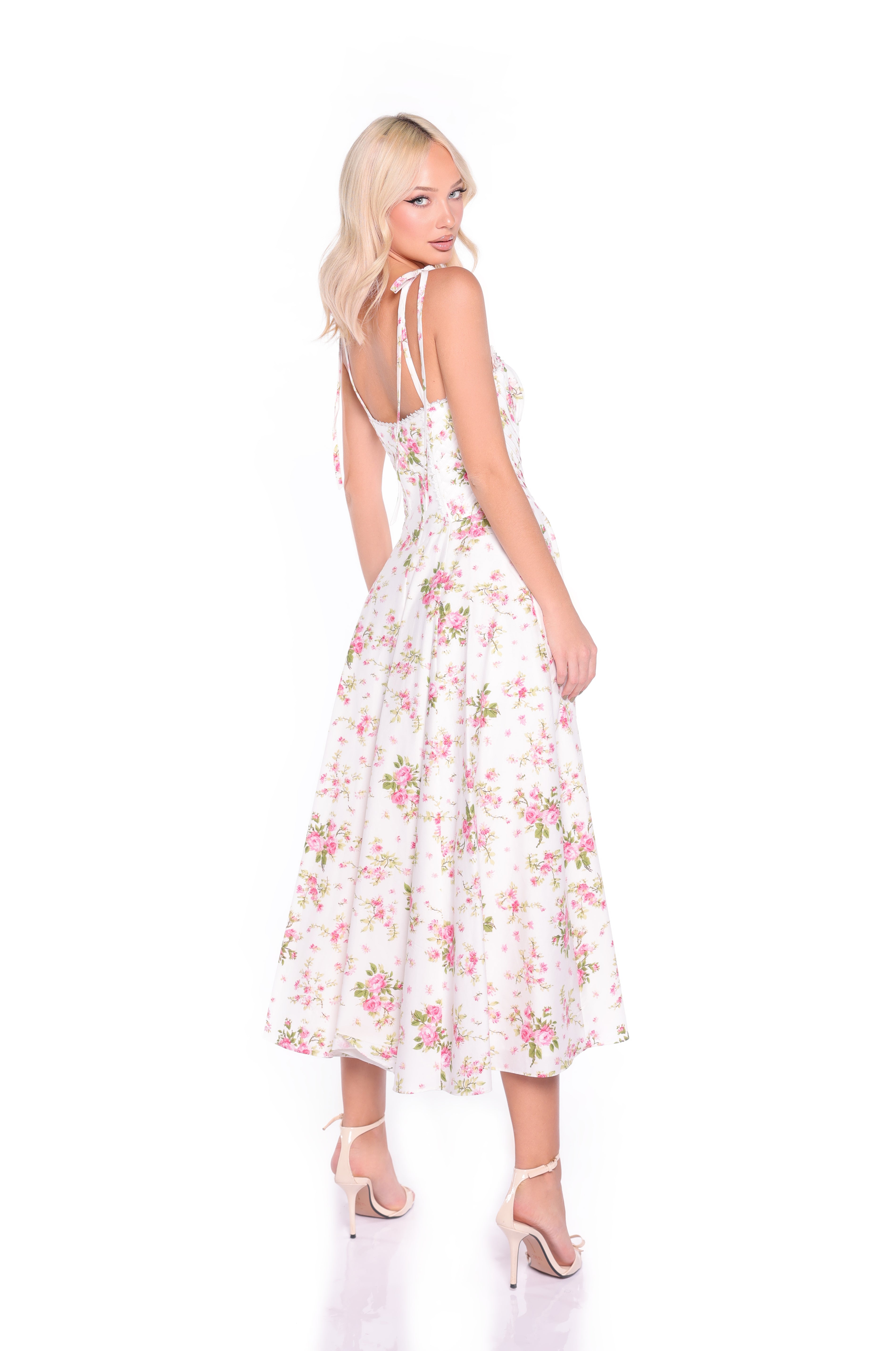 CECILIA Ivory Blush Floral Midi Dress