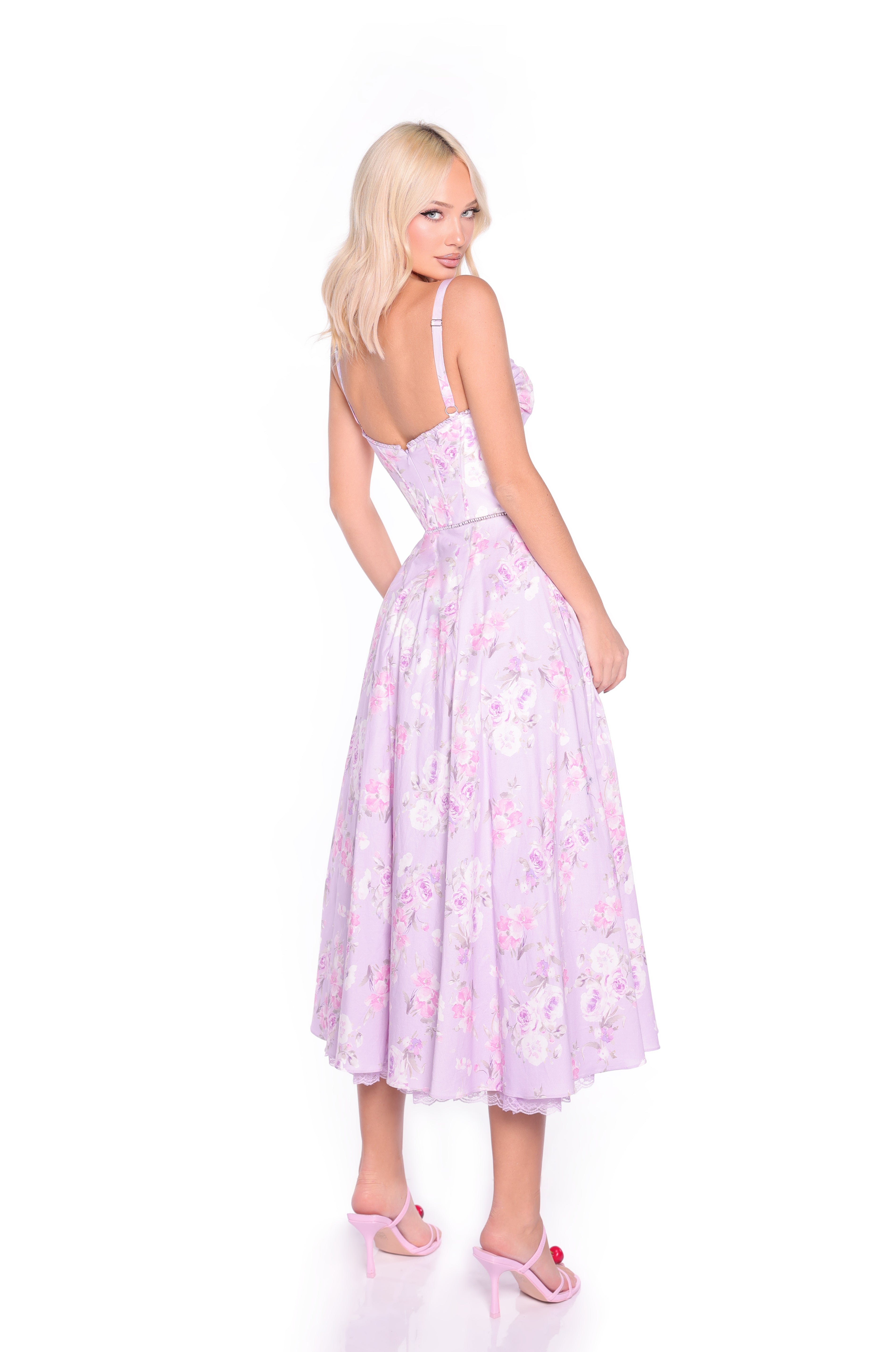 ELLE Lilac Floral Print Midi Dress