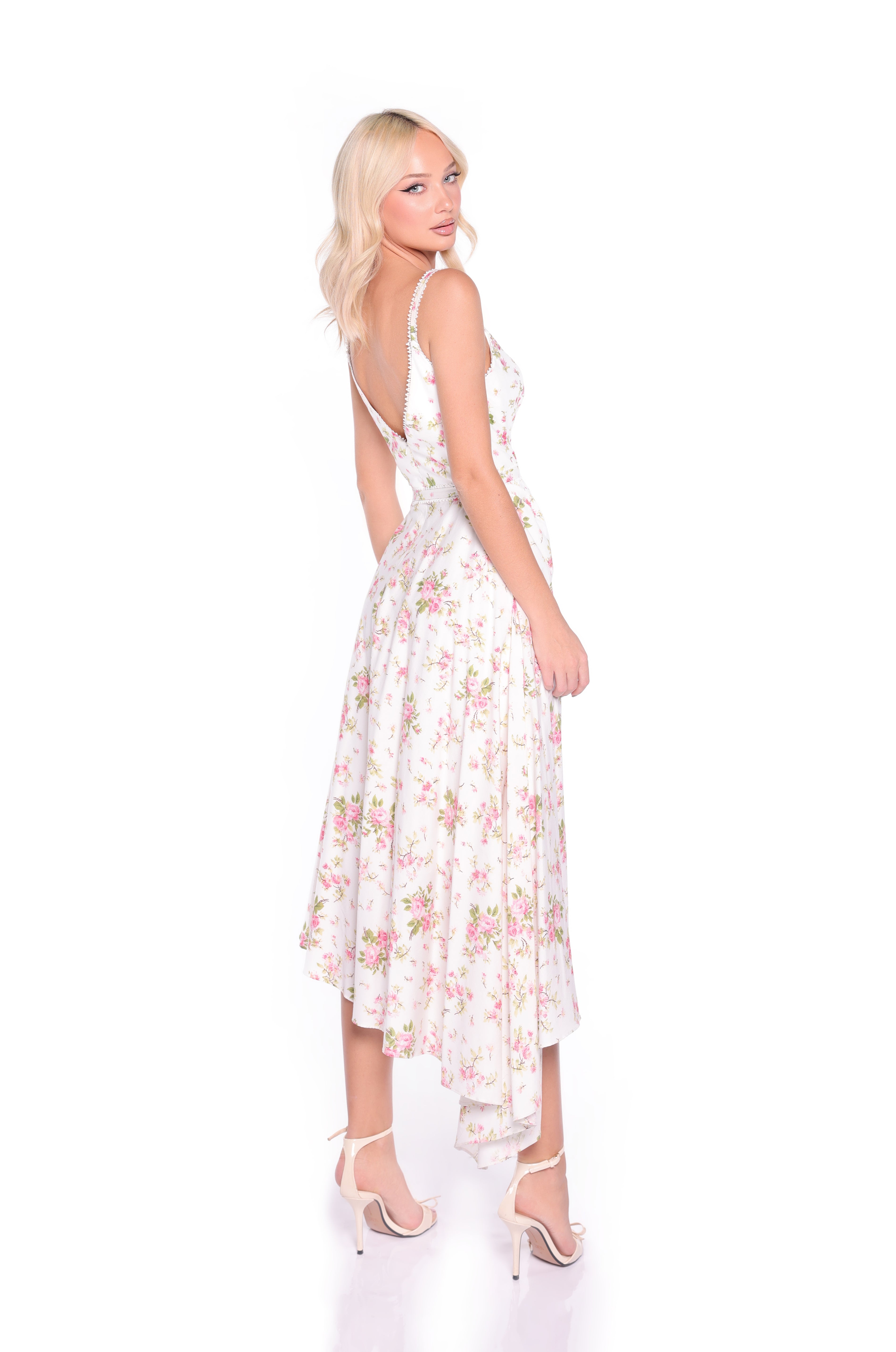ELOWEN Ivory Floral Midi Dress