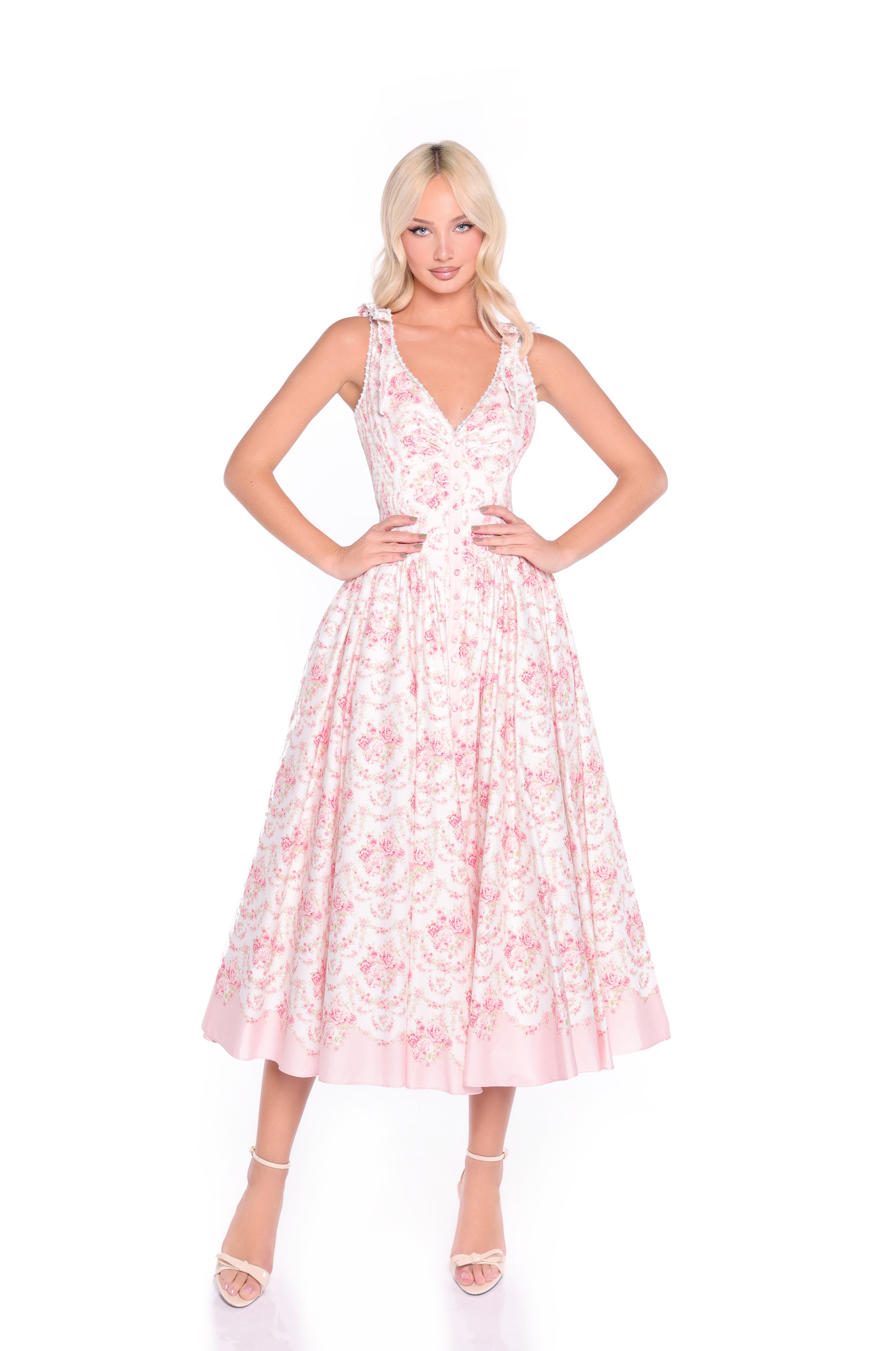 FLORENCE Pink Floral Midi Dress