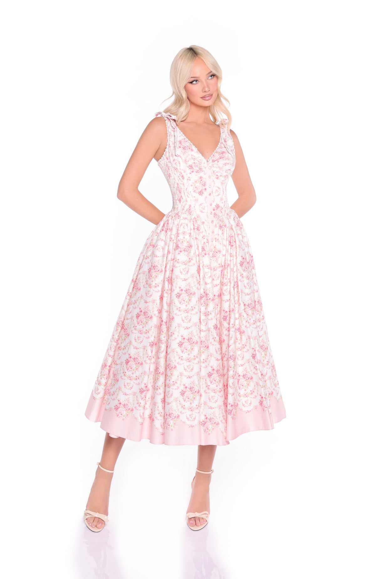 FLORENCE Pink Floral Midi Dress