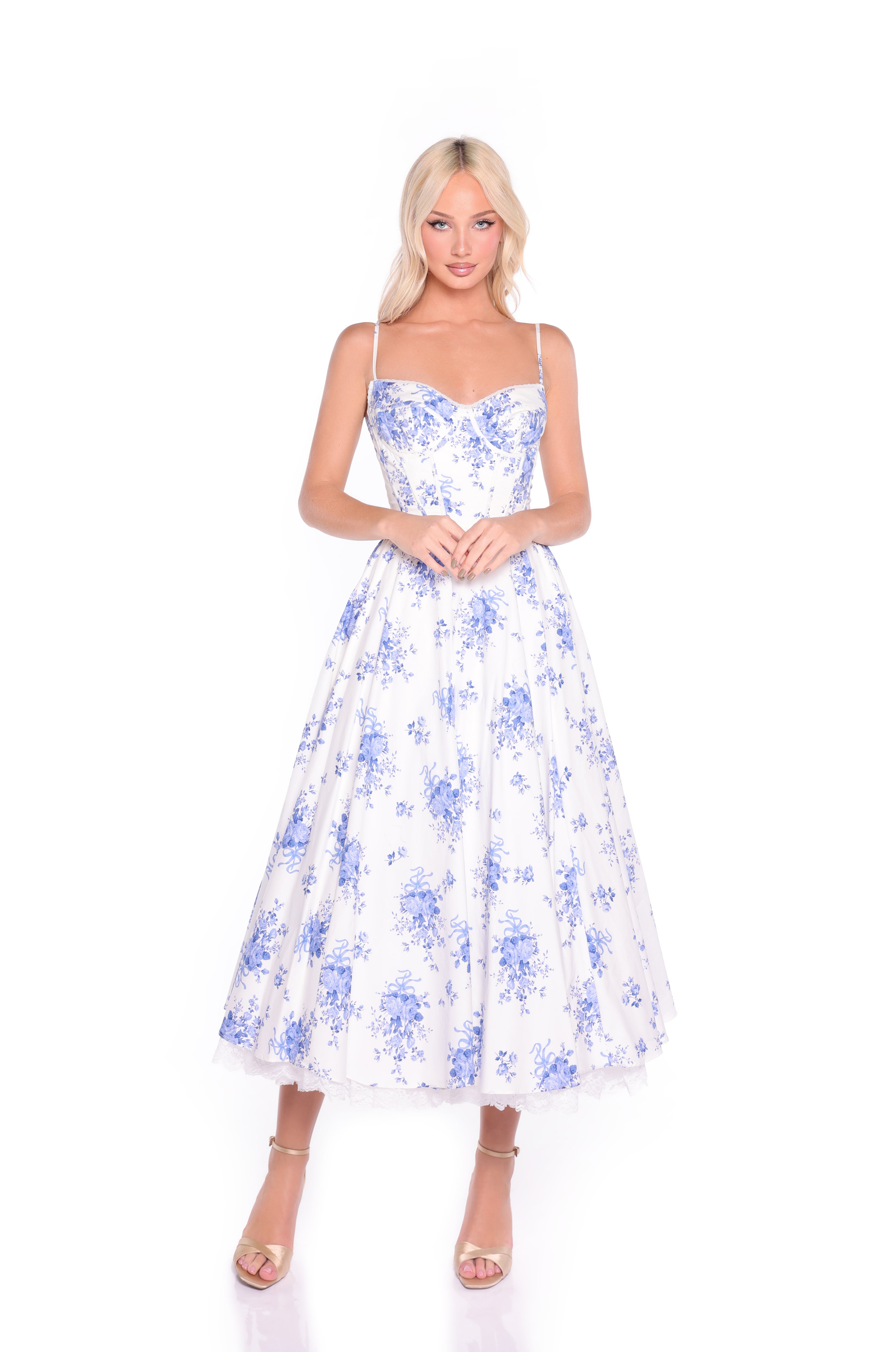 ISOLDE Porcelain Blue Floral Midi Dress