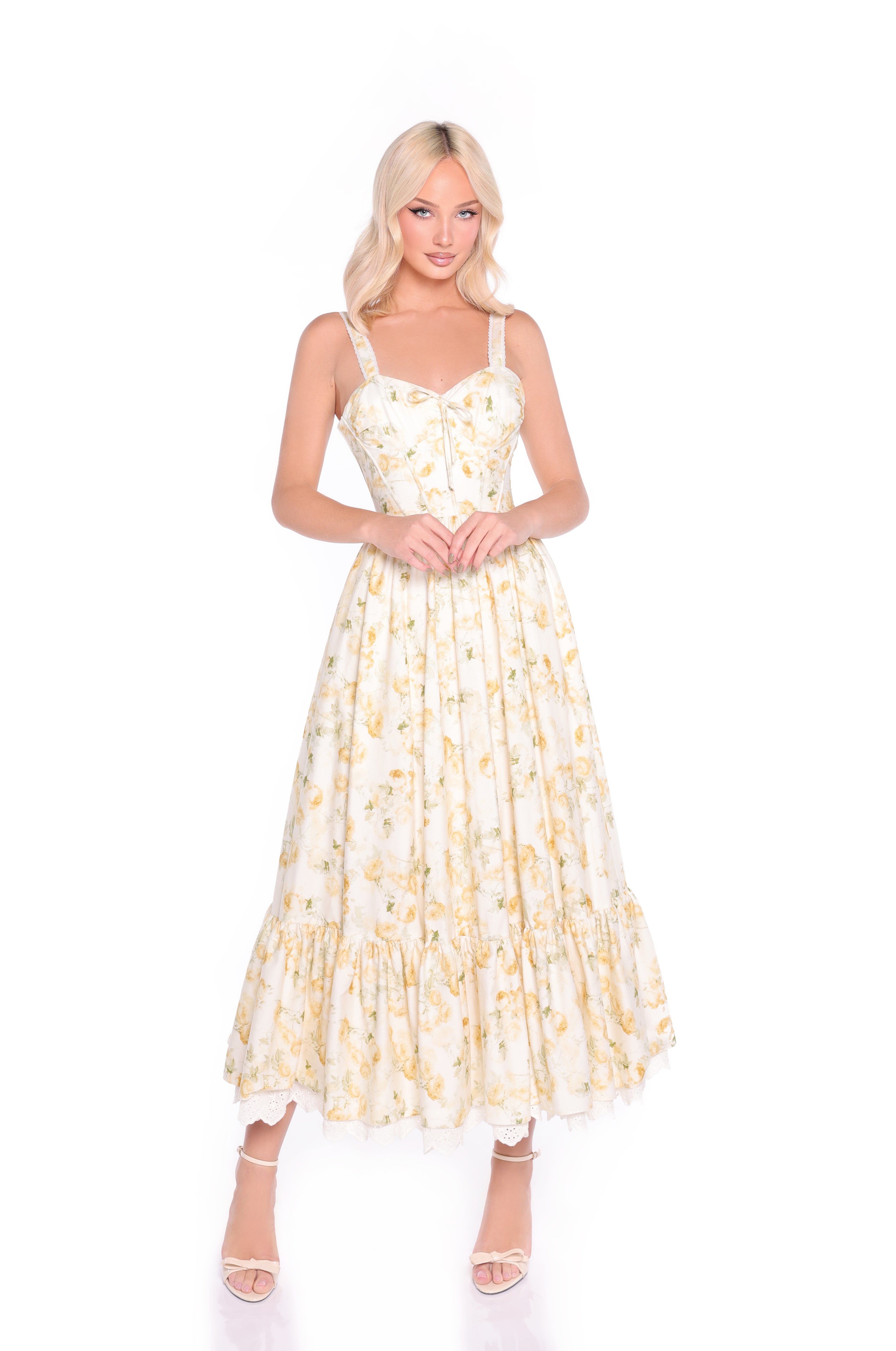 MARIGOLD Buttercream Floral Print Midi Dress