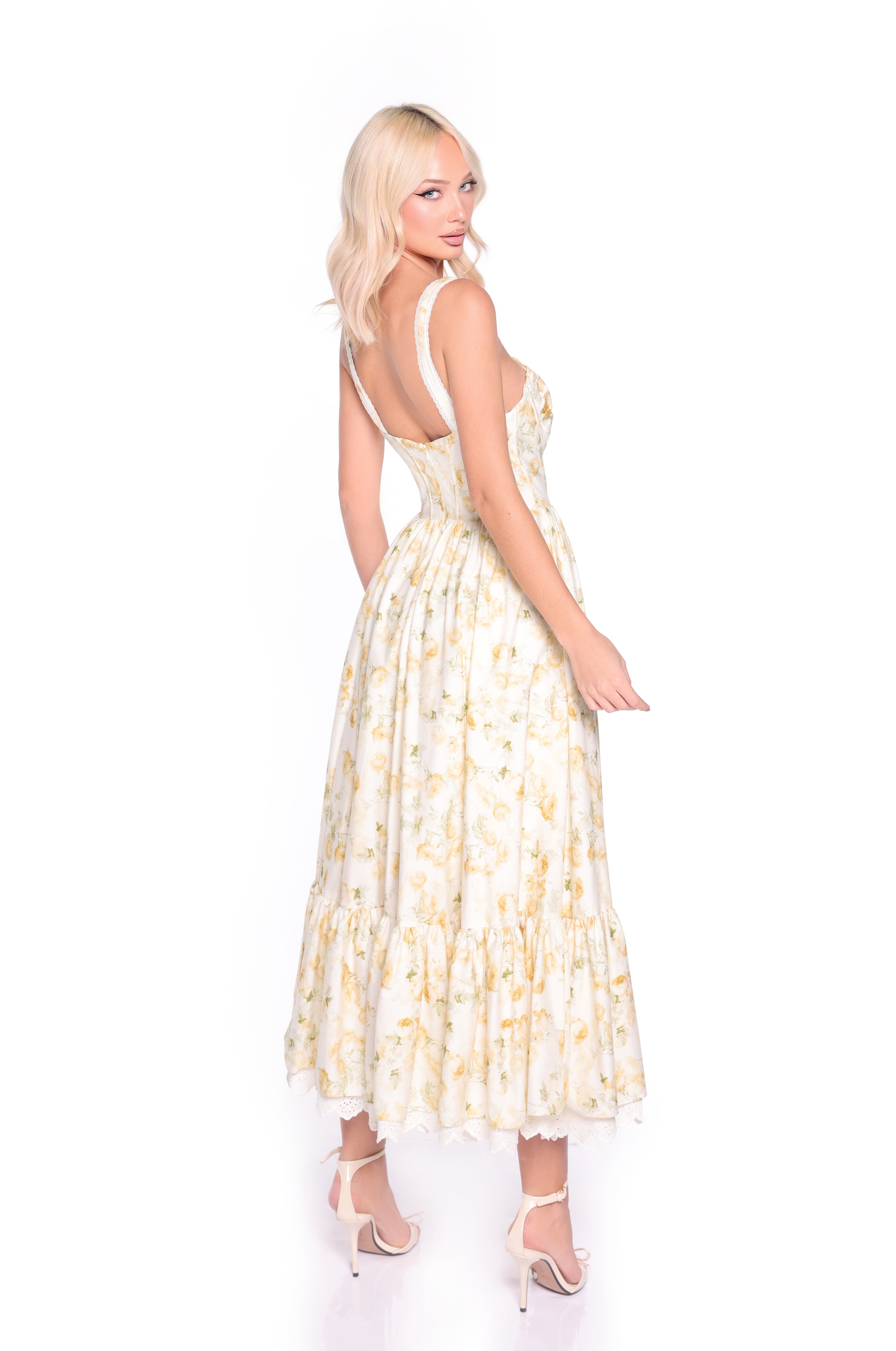 MARIGOLD Buttercream Floral Print Midi Dress