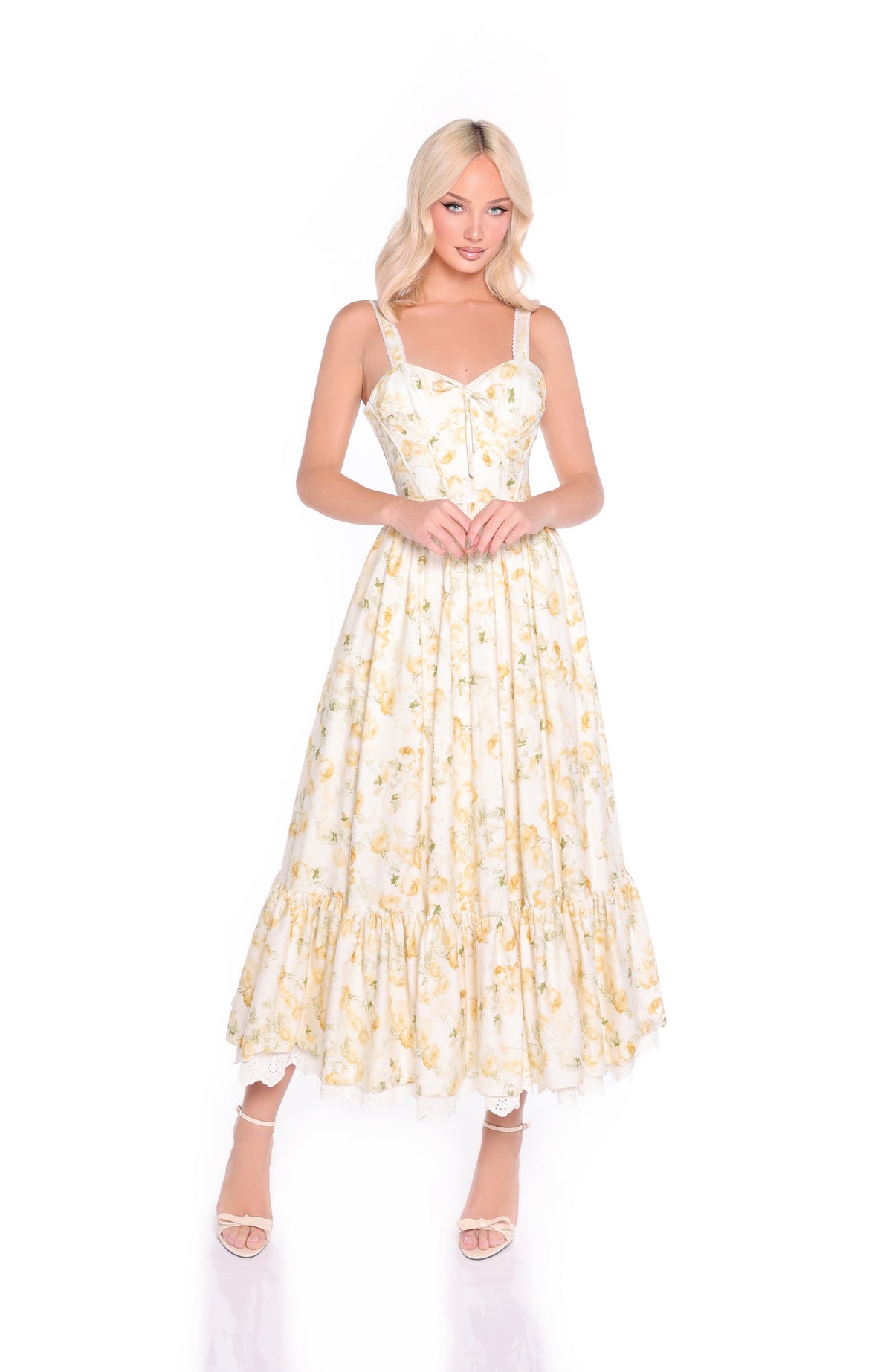 MARIGOLD Buttercream Floral Print Midi Dress