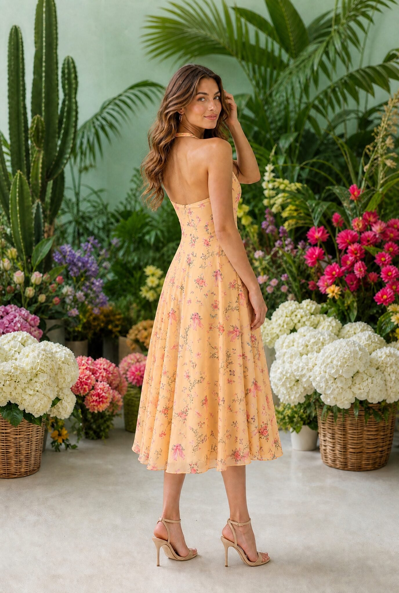 MILLIE Yellow Millie Floral Halter Midi Dress