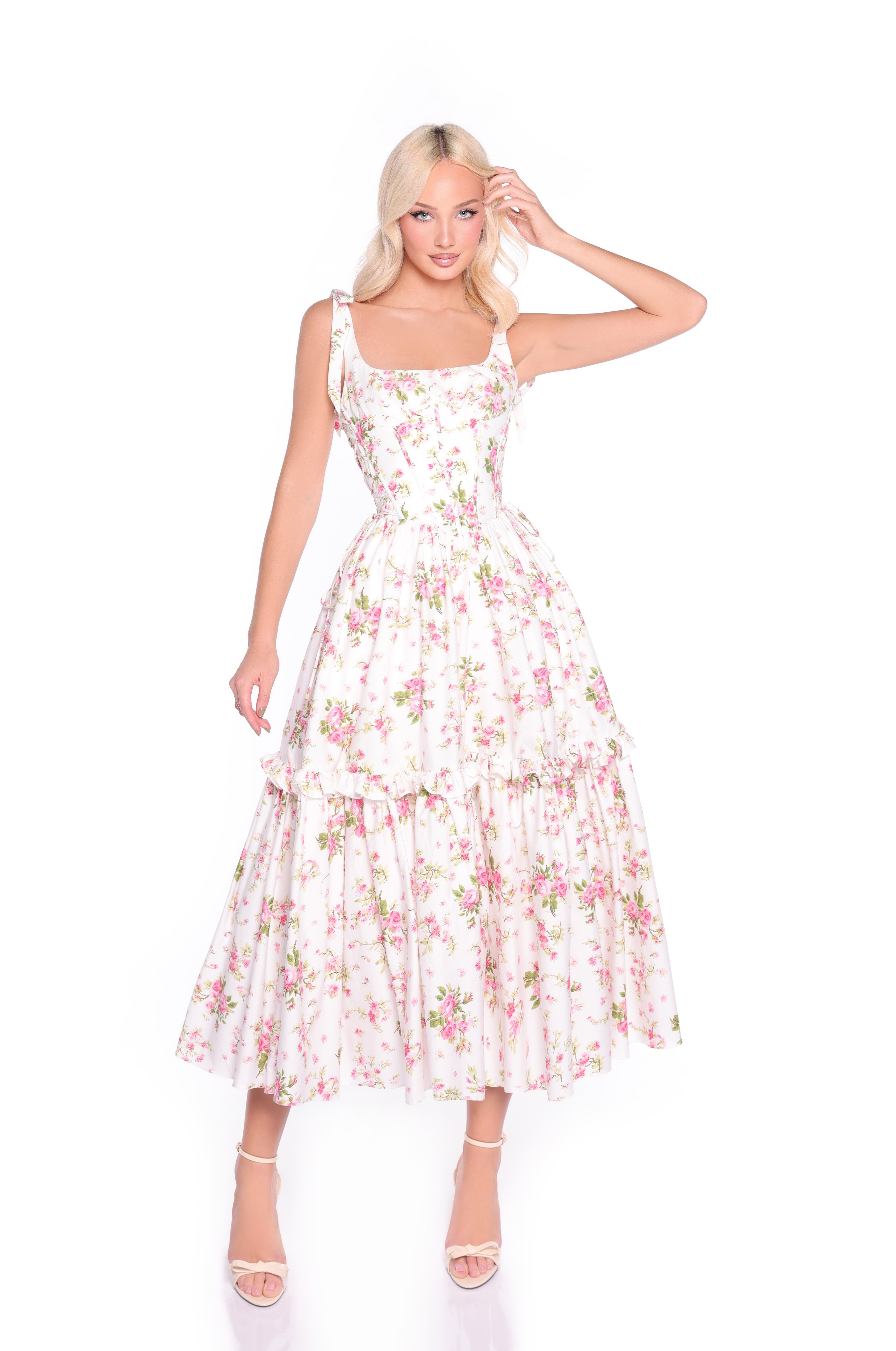 ROSALIE Ivory Floral Midi Dress