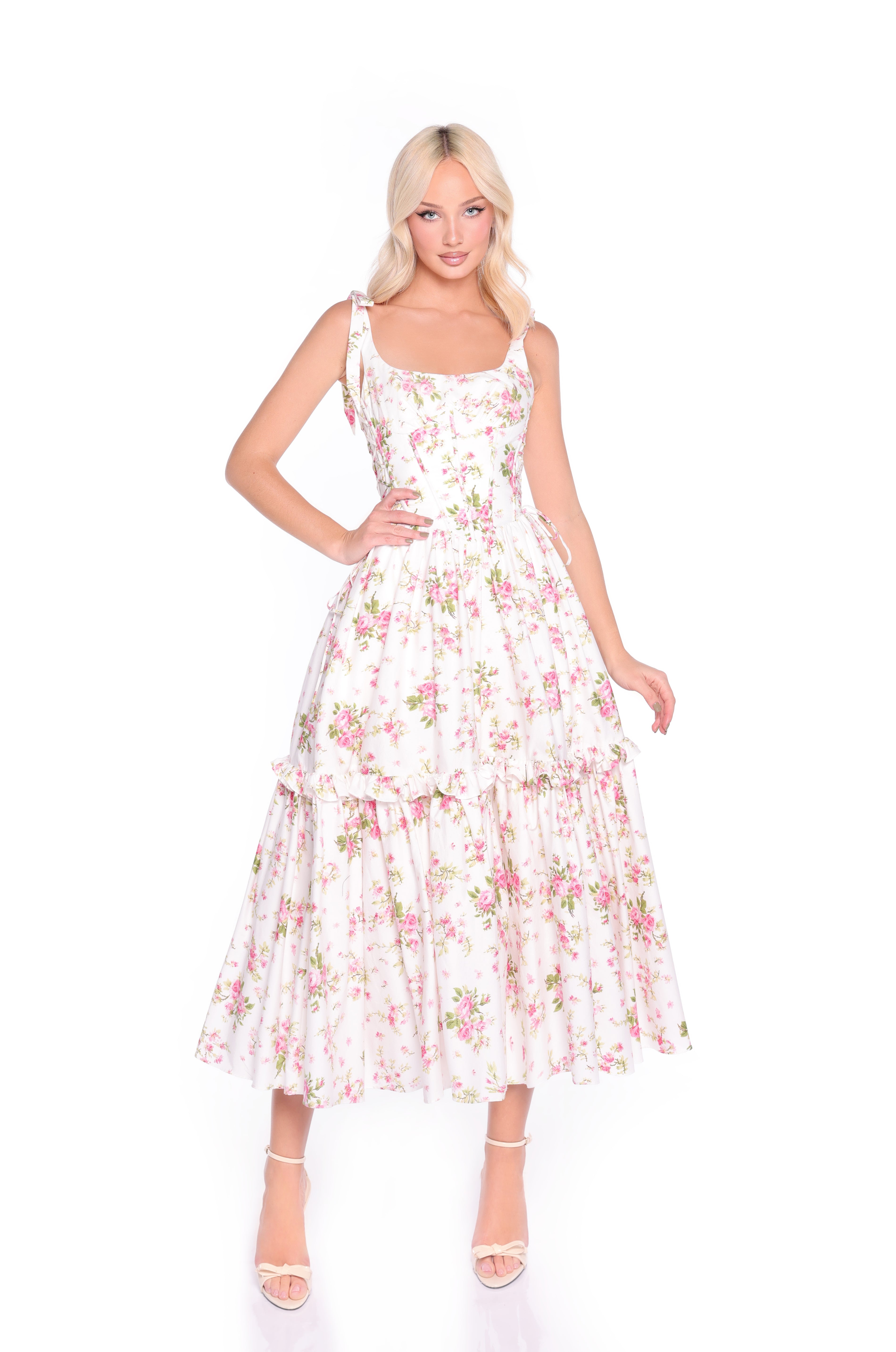 ROSALIE Ivory Floral Midi Dress