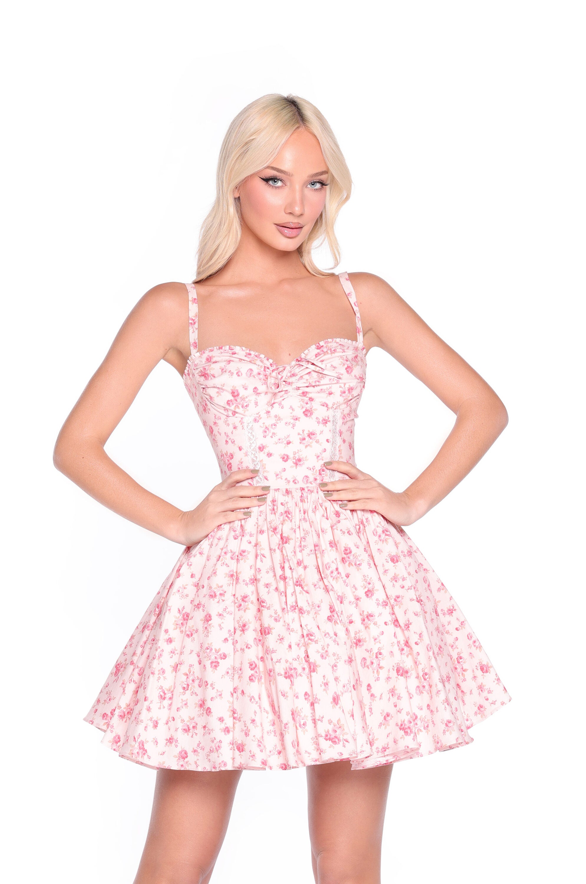 ROSALIND Blush Rose Print Mini Dress