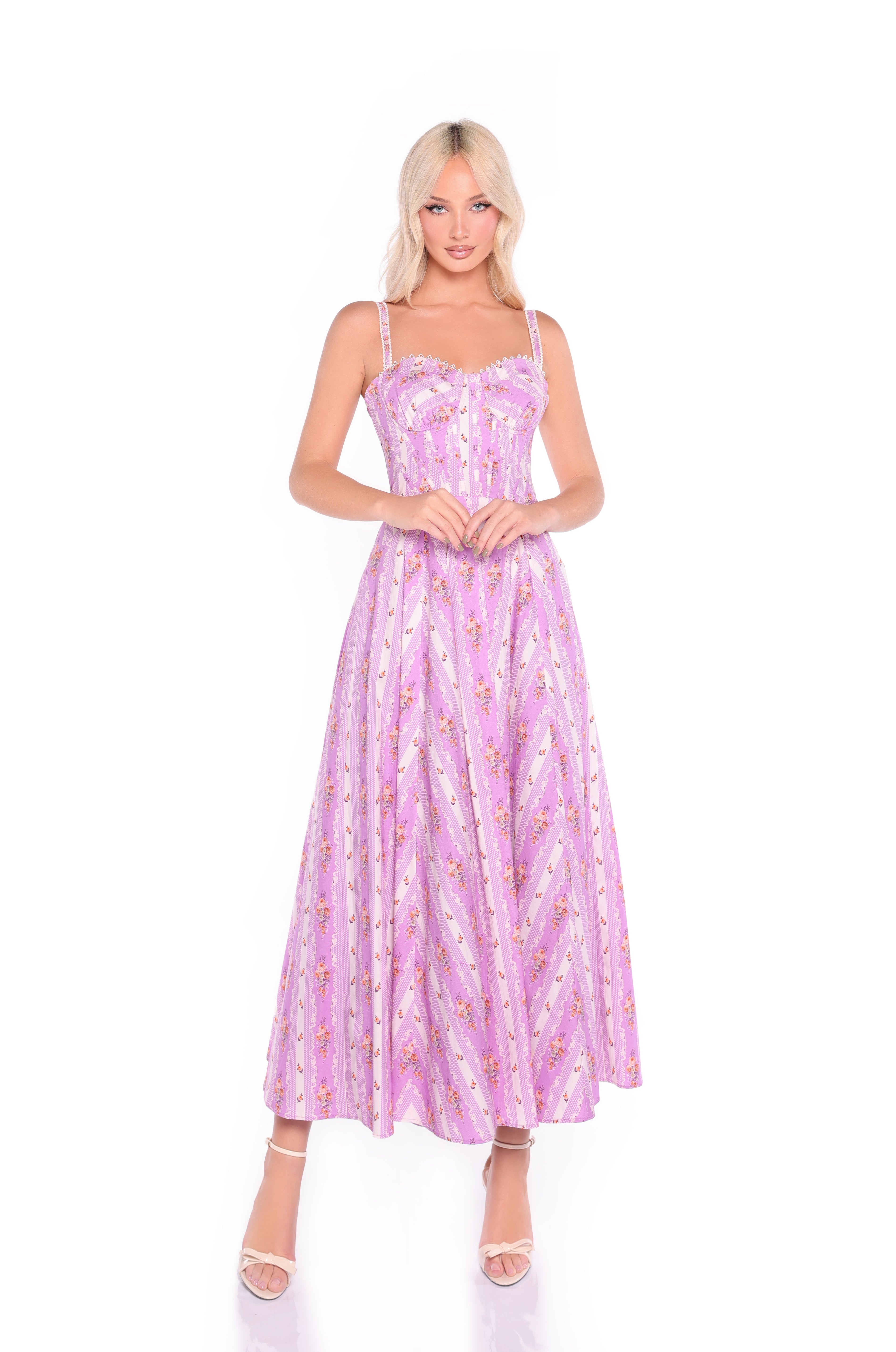 ROSELLA Lavender Lilac Floral Corset Midi