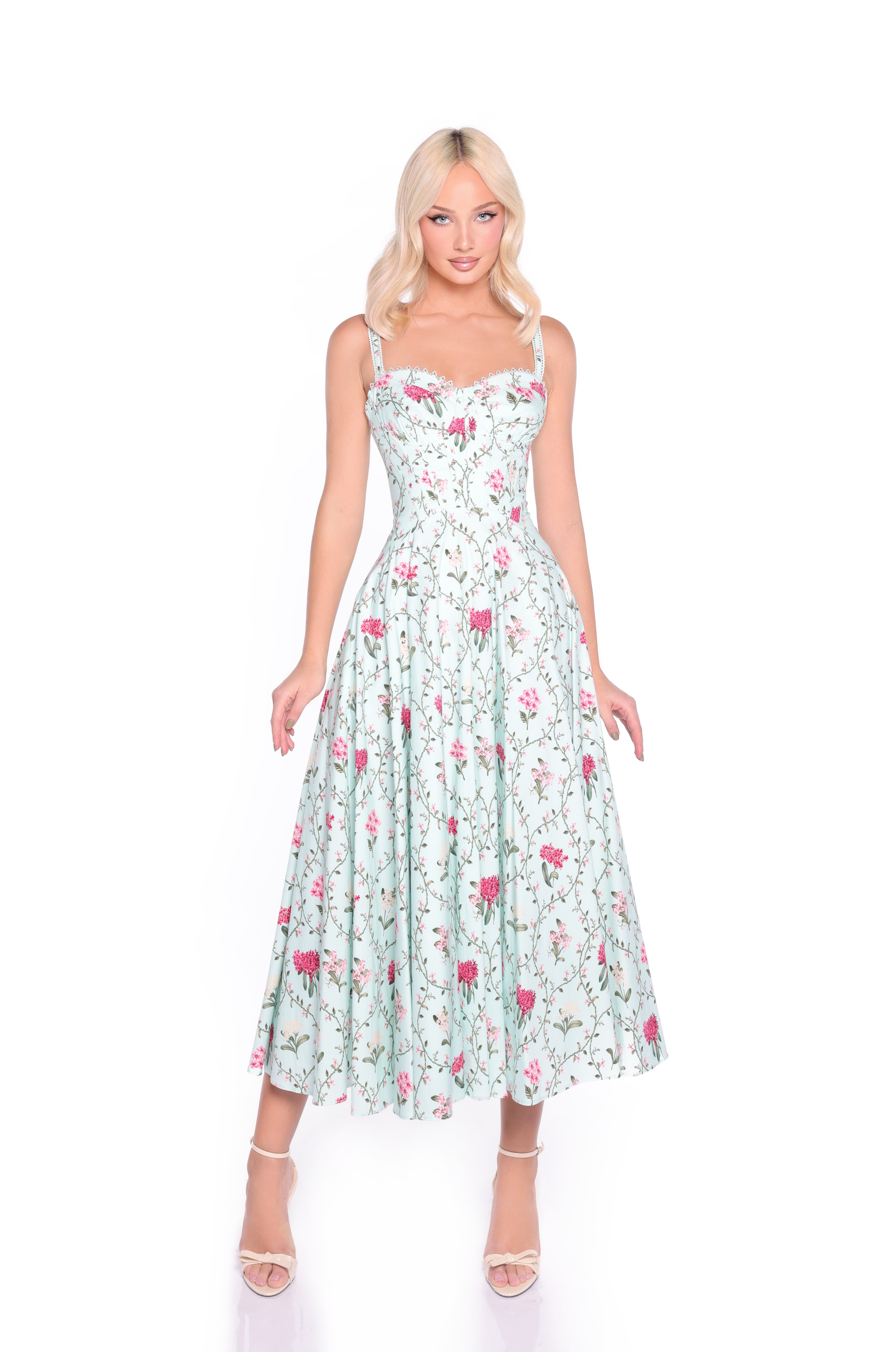 ROSELLA Mint Green Floral Corset Midi