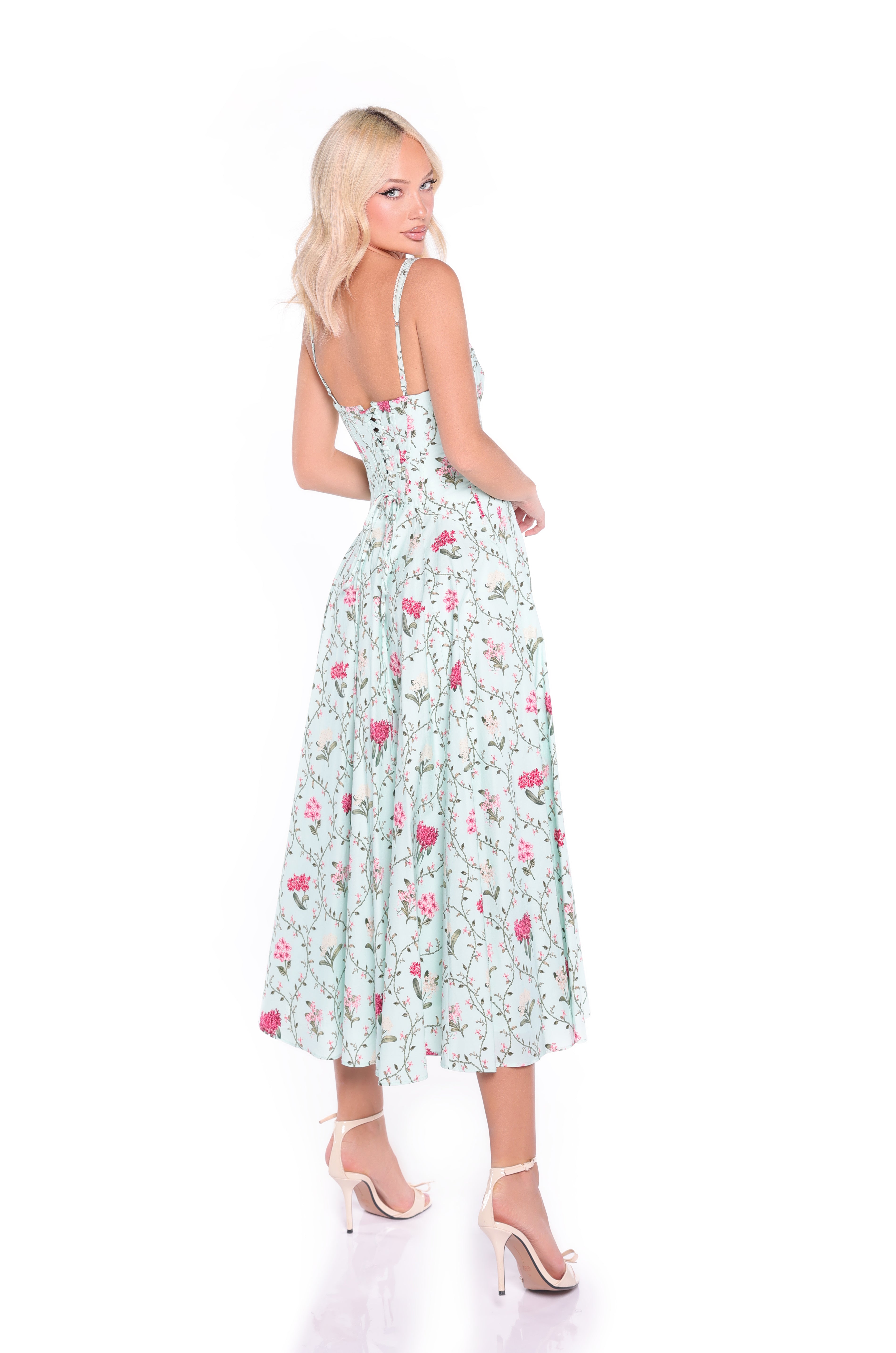 ROSELLA Mint Green Floral Corset Midi