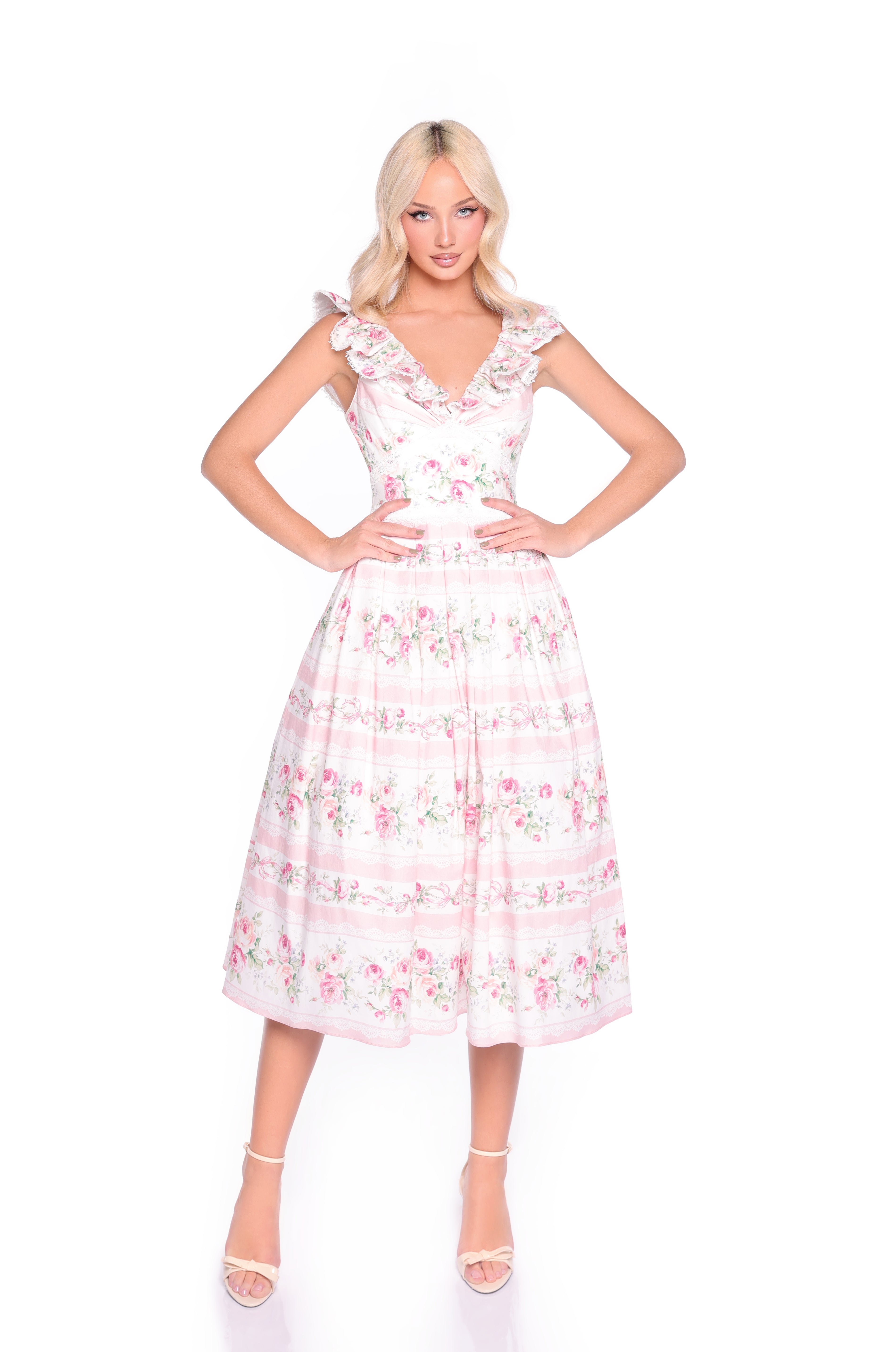 ROSETTE Pink Floral Midi Dress