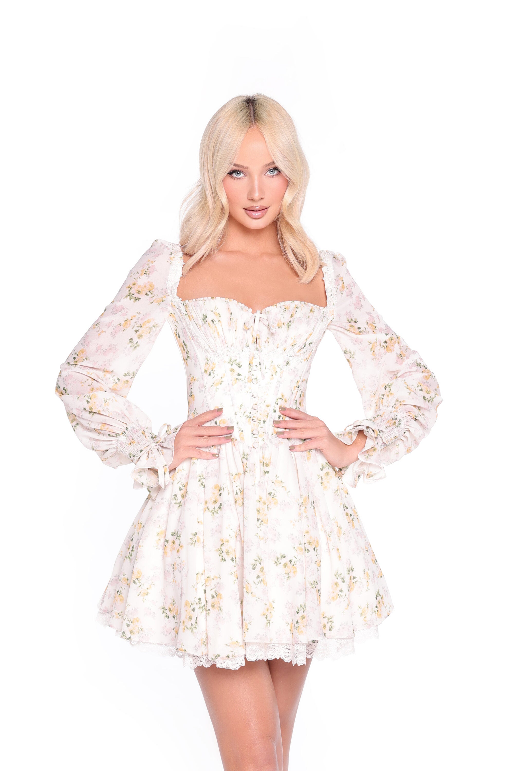 SADIE Buttercream Yellow Floral Mini Dress