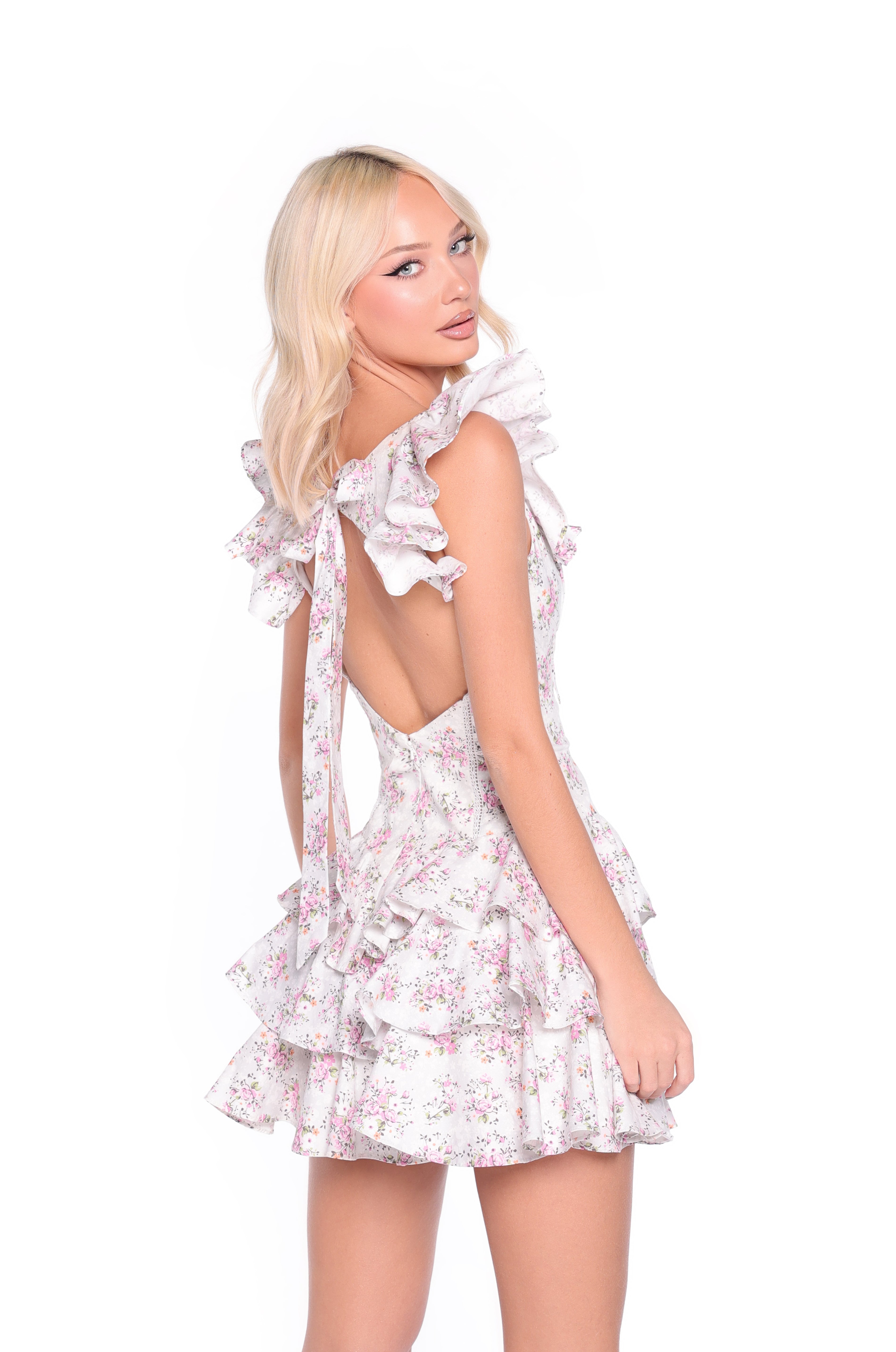 SERAPHINE Ivory Rose Floral Print Mini Dress