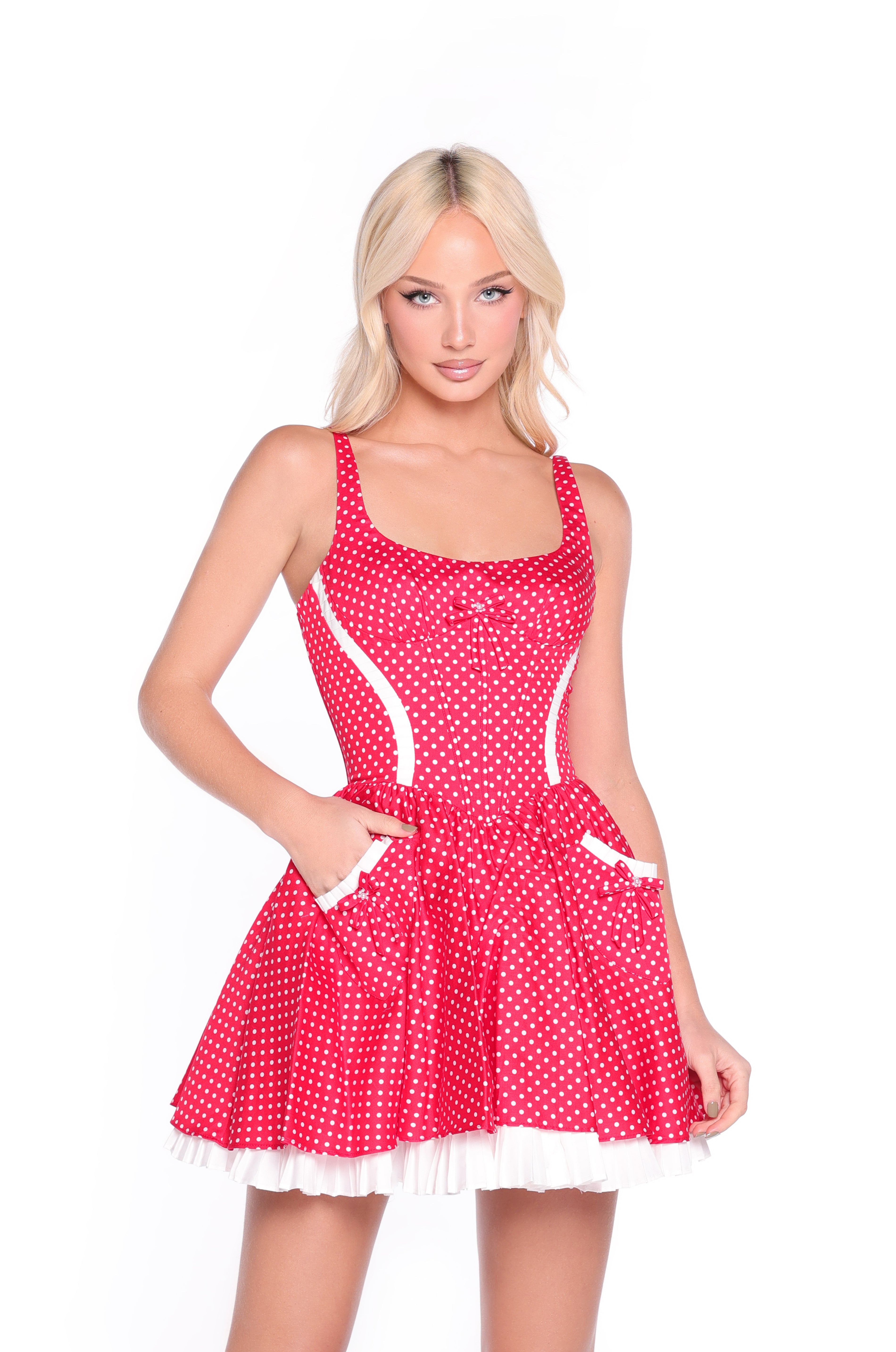 VALENTINA Cherry Red Polka Dot Mini Dress