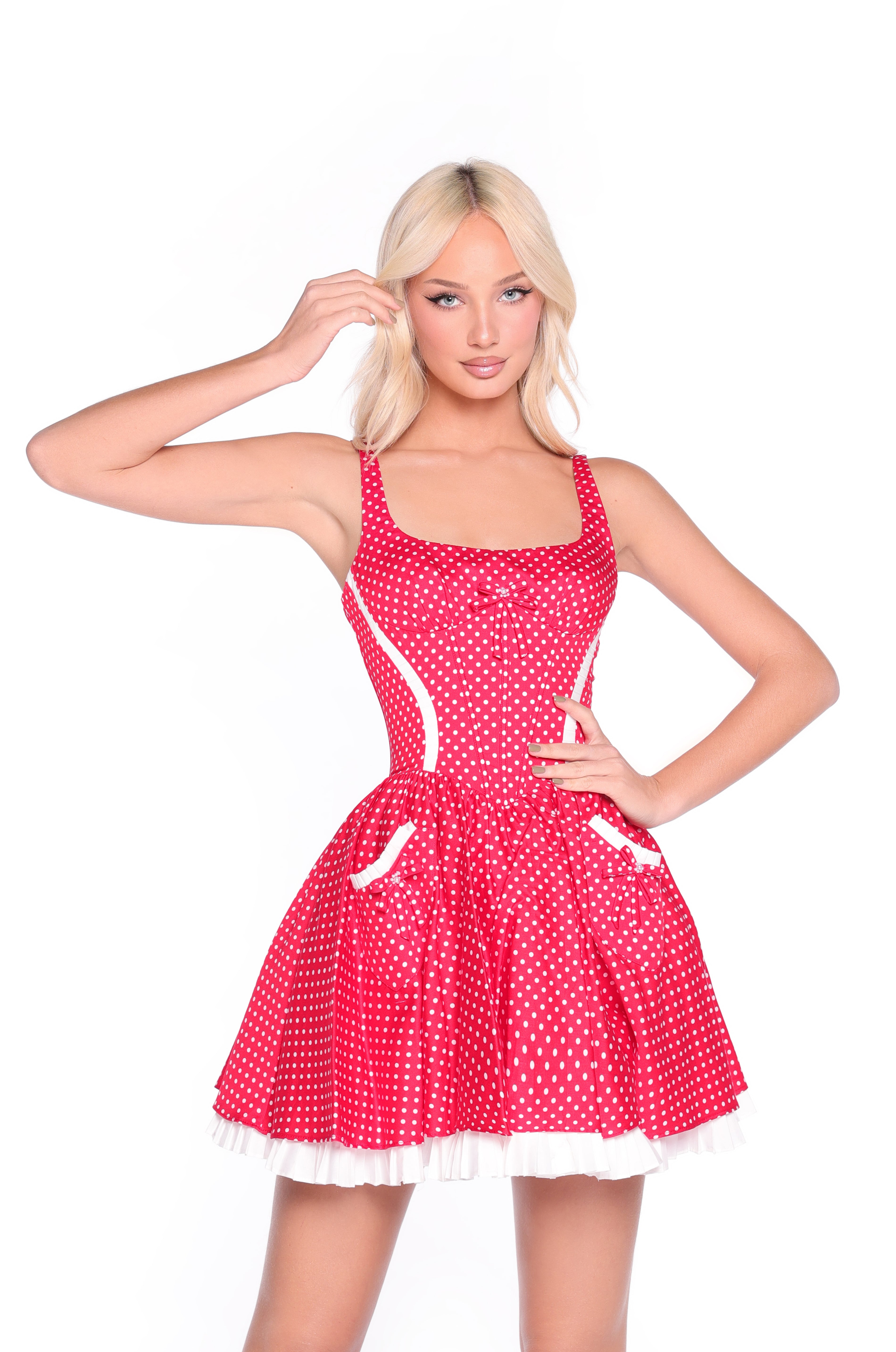 VALENTINA Cherry Red Polka Dot Mini Dress
