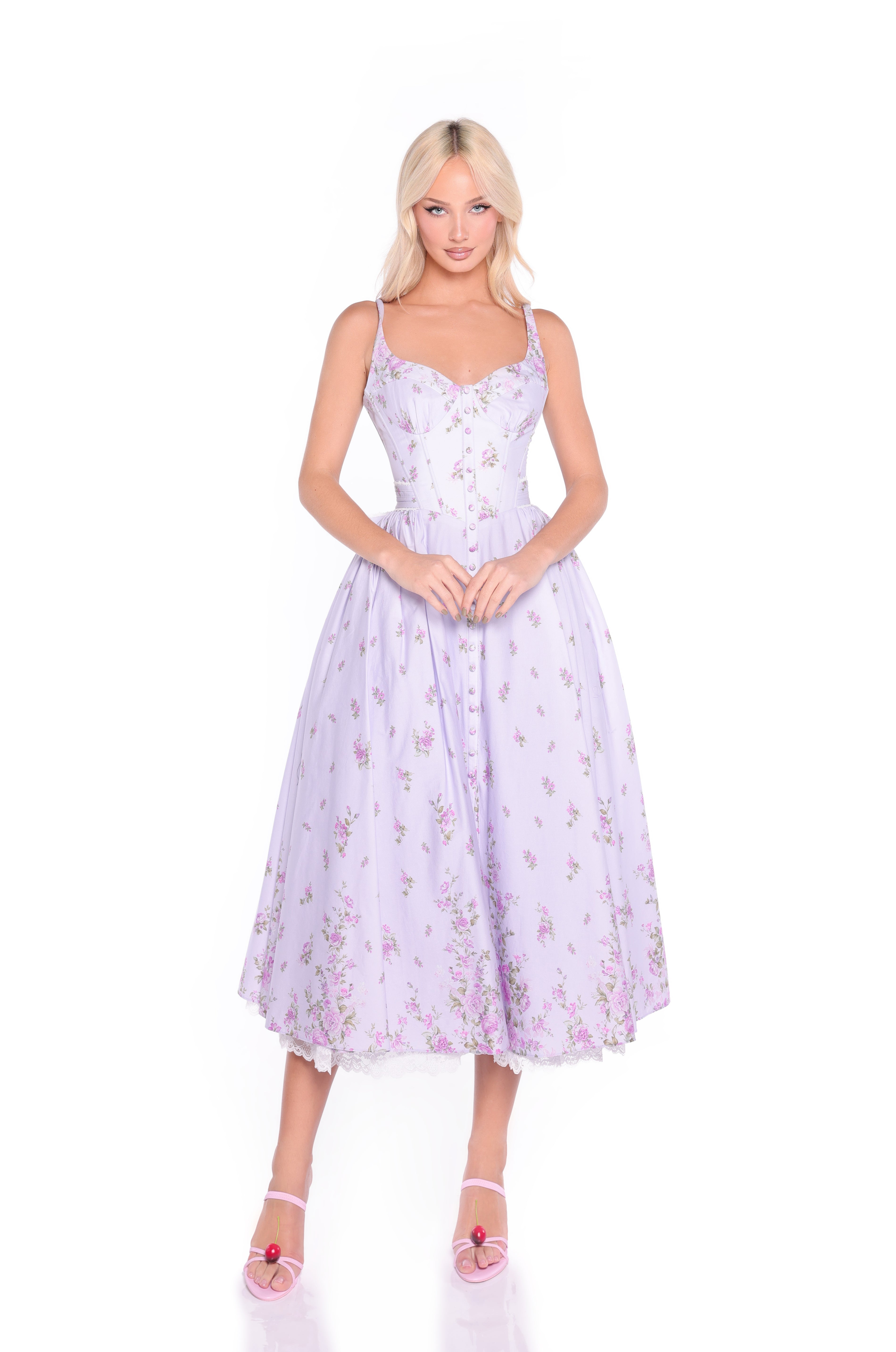 VIOLETTA Lilac Floral Midi Dress
