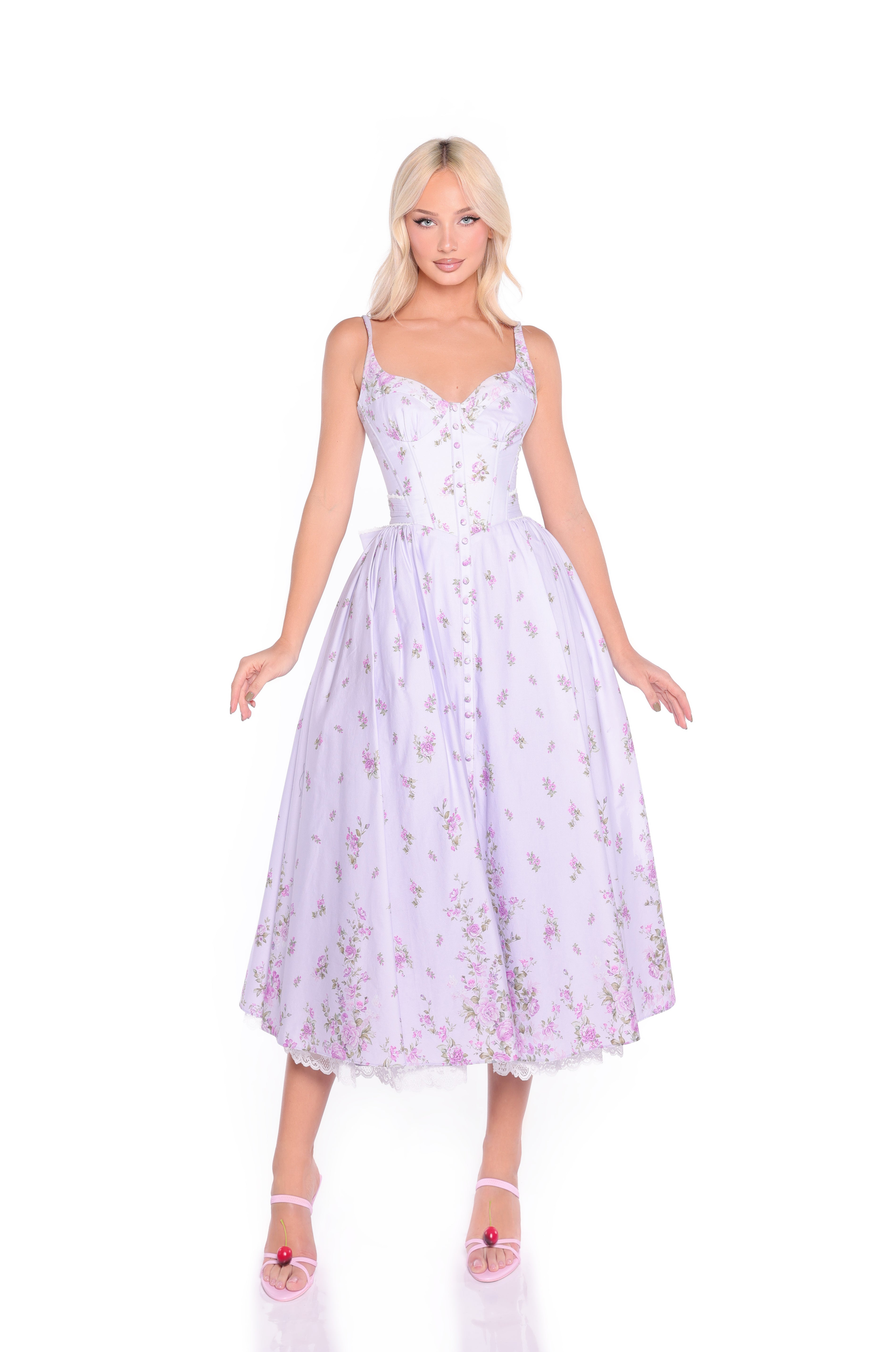 VIOLETTA Lilac Floral Midi Dress