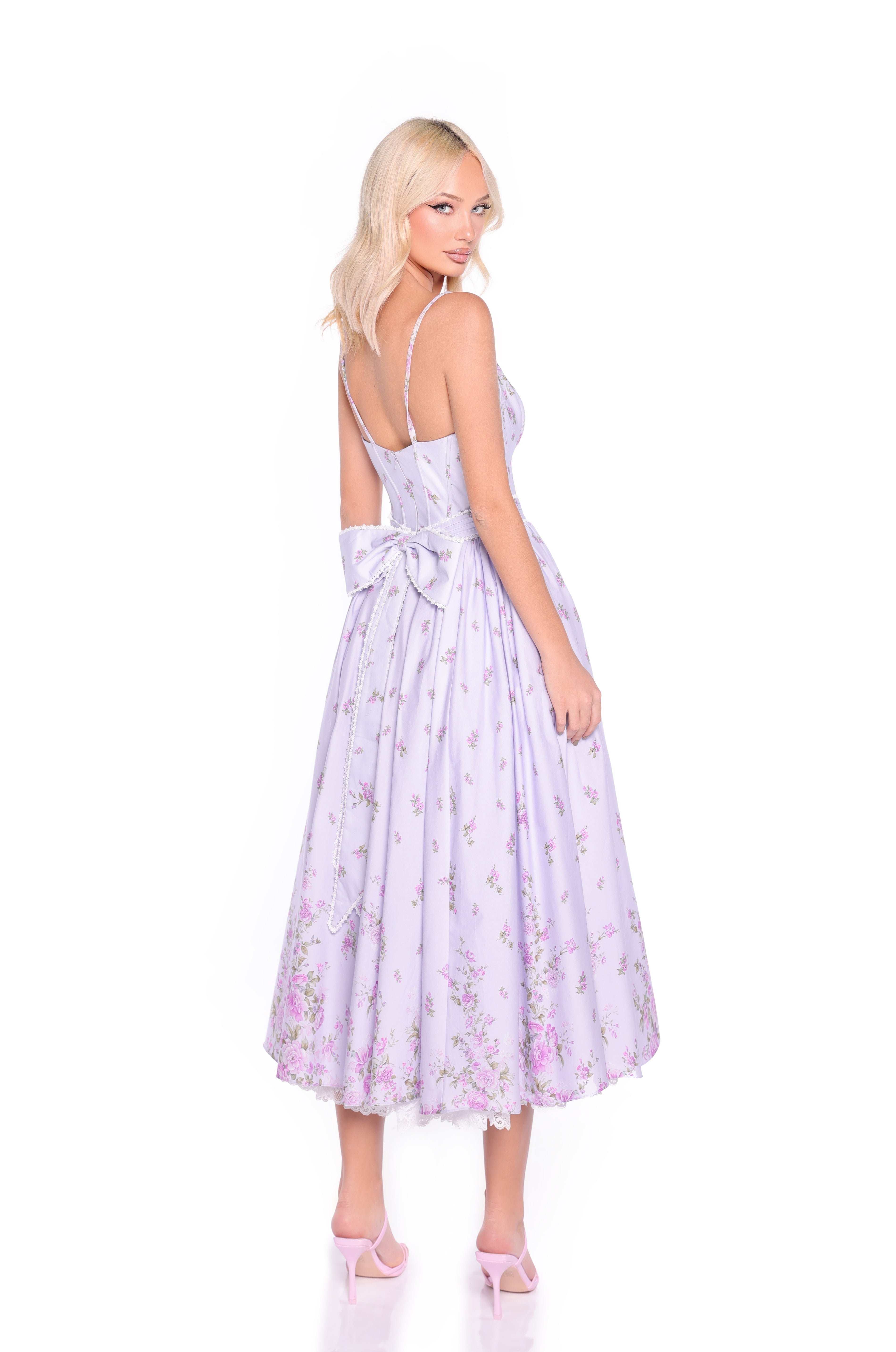 VIOLETTA Lilac Floral Midi Dress