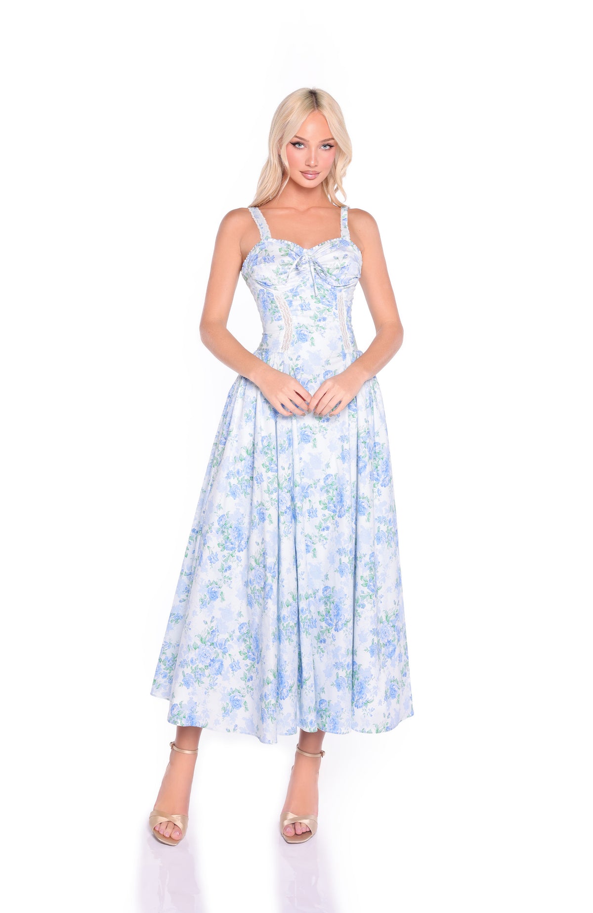 ANSELMA Blue Floral Print Midi Dress