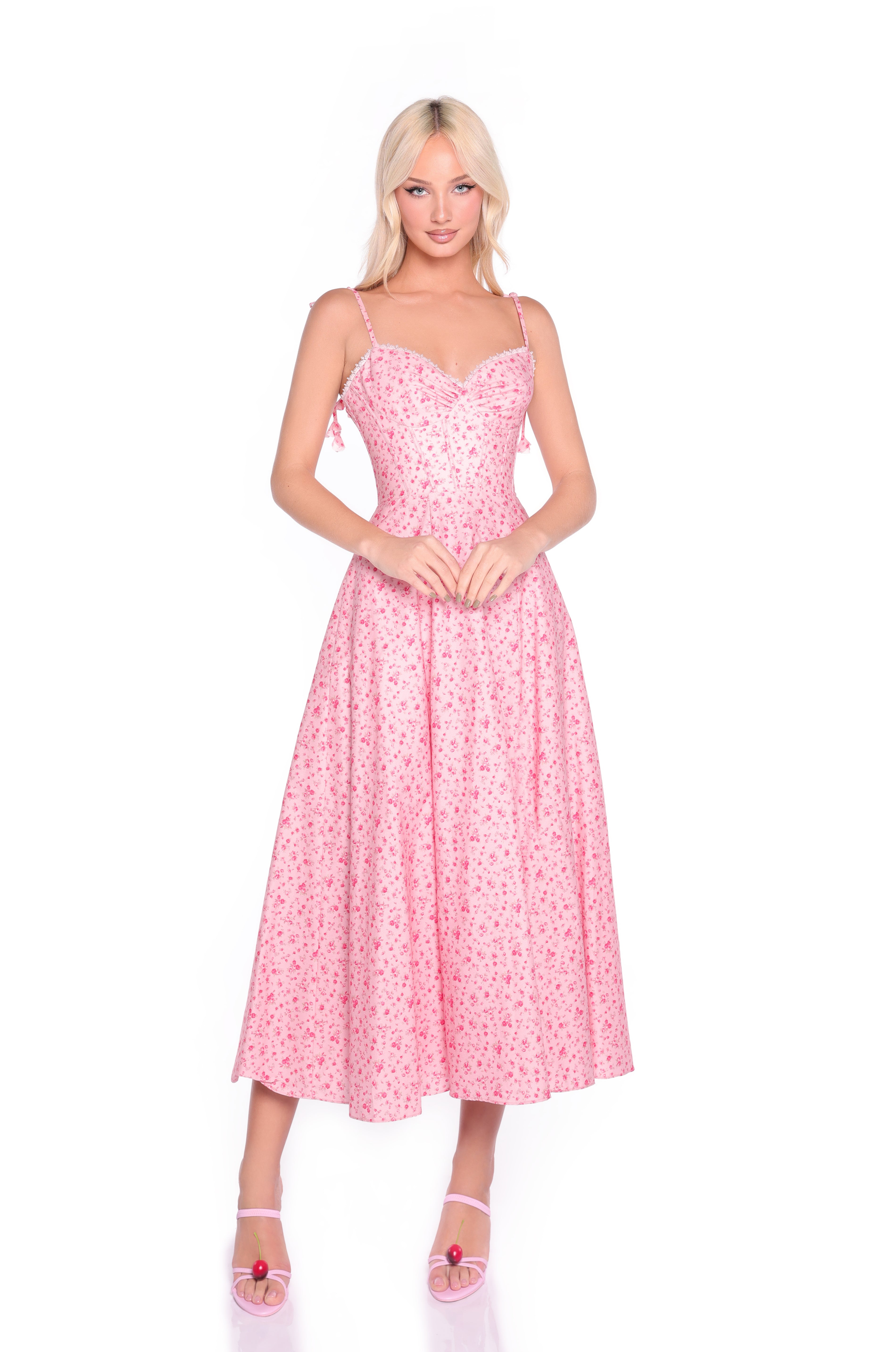 ARIA Pink Floral Midi Dress