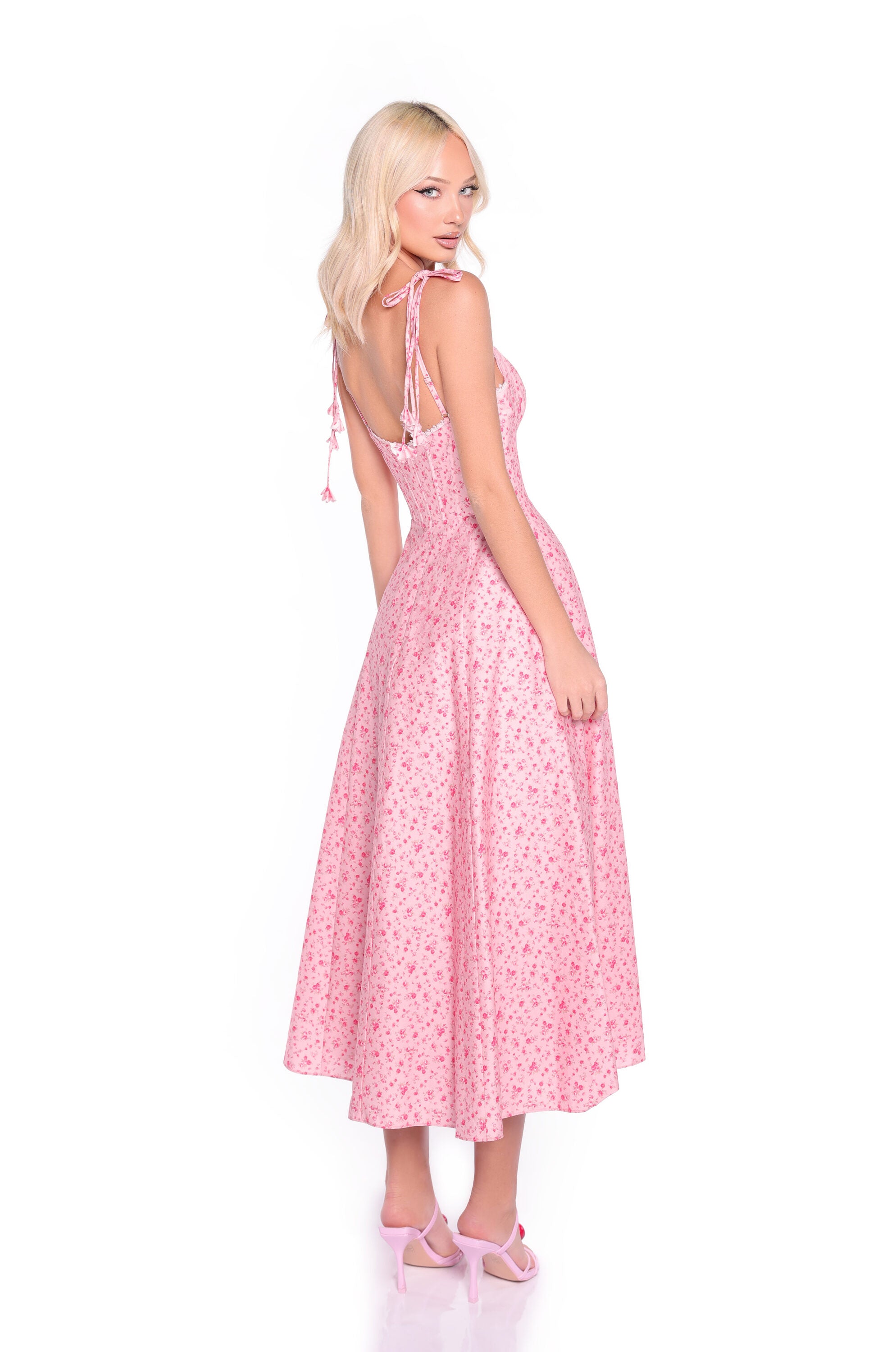ARIA Pink Floral Midi Dress