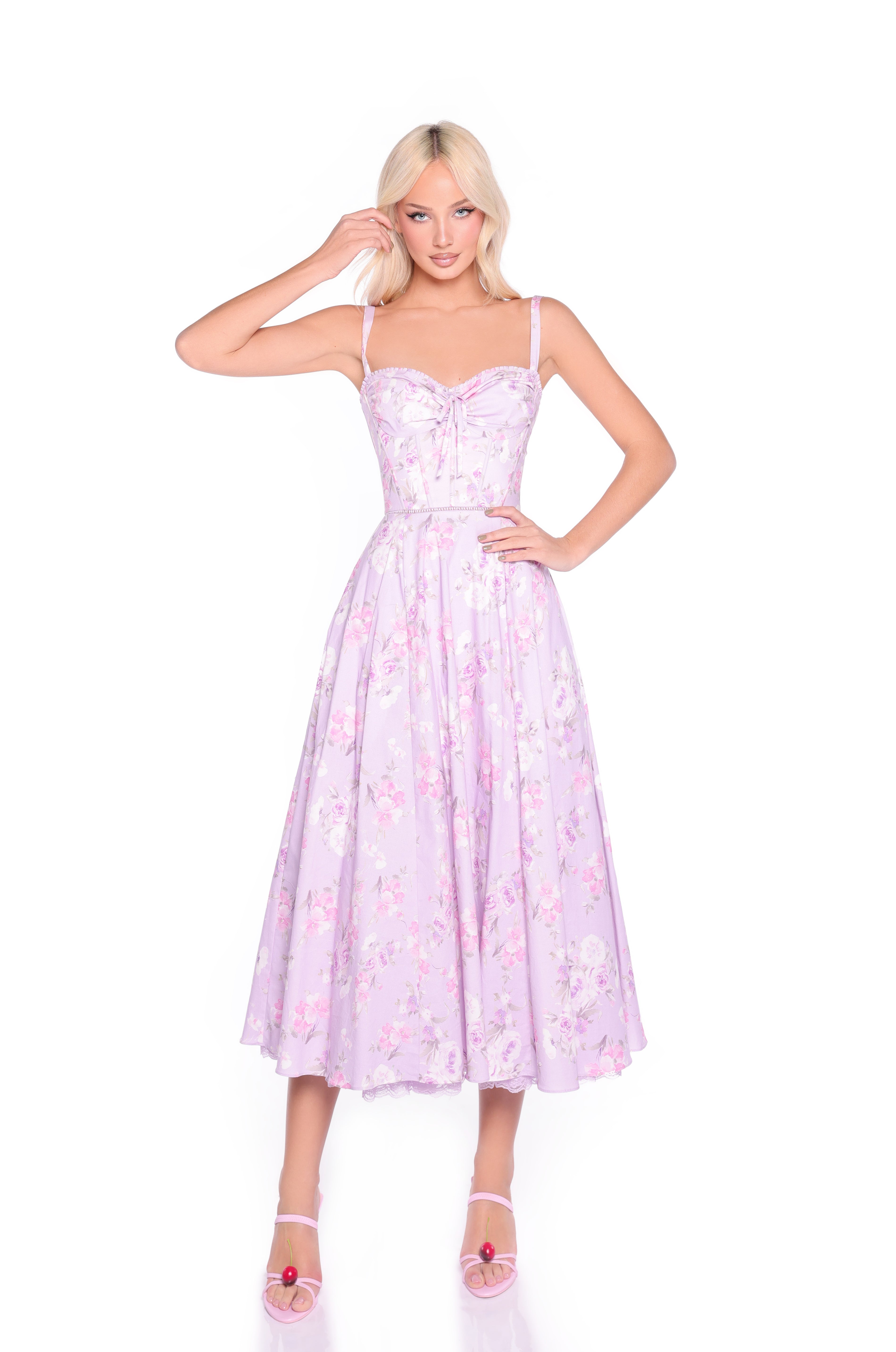 ELLE Lilac Floral Print Midi Dress