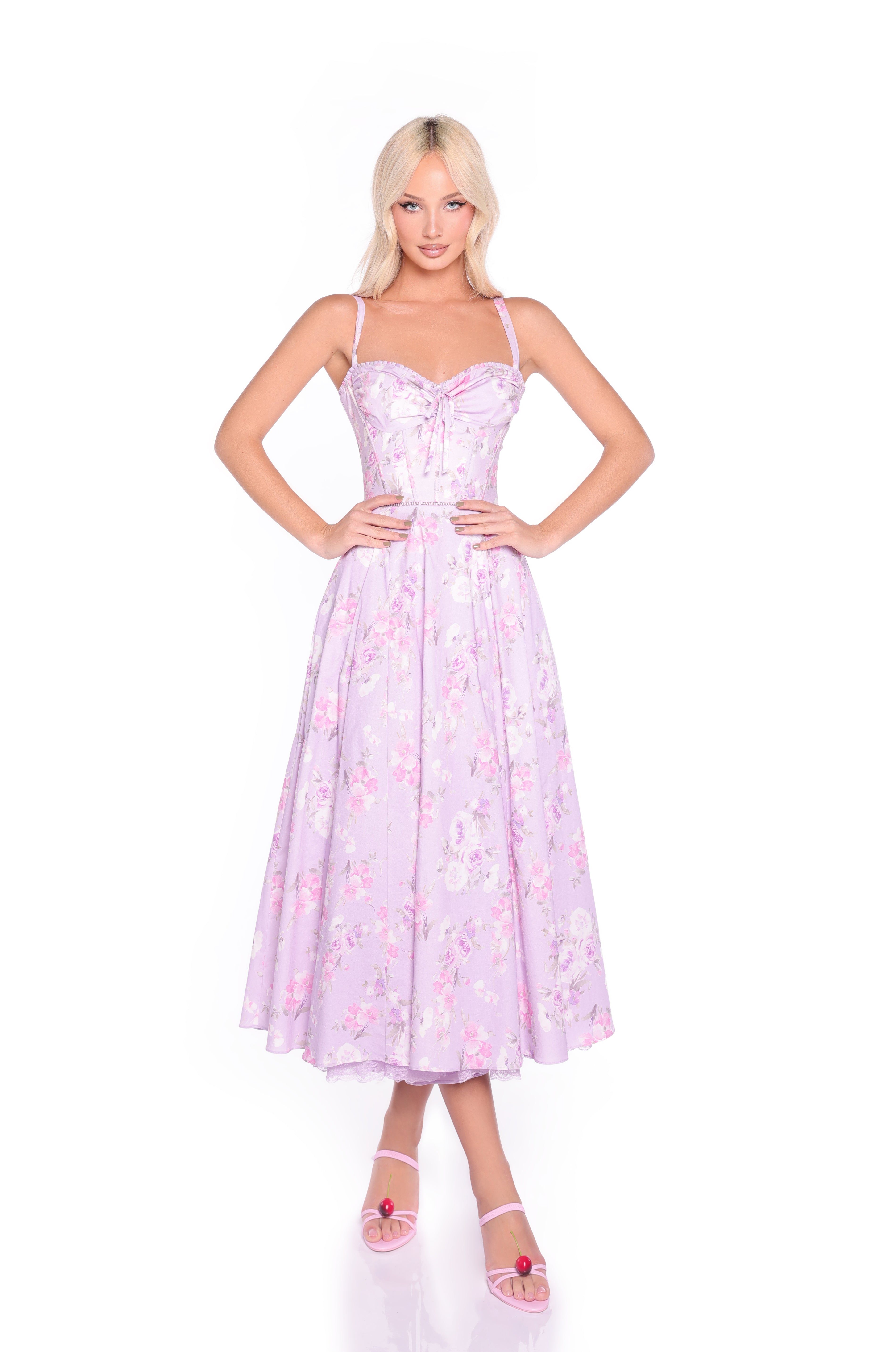 ELLE Lilac Floral Print Midi Dress