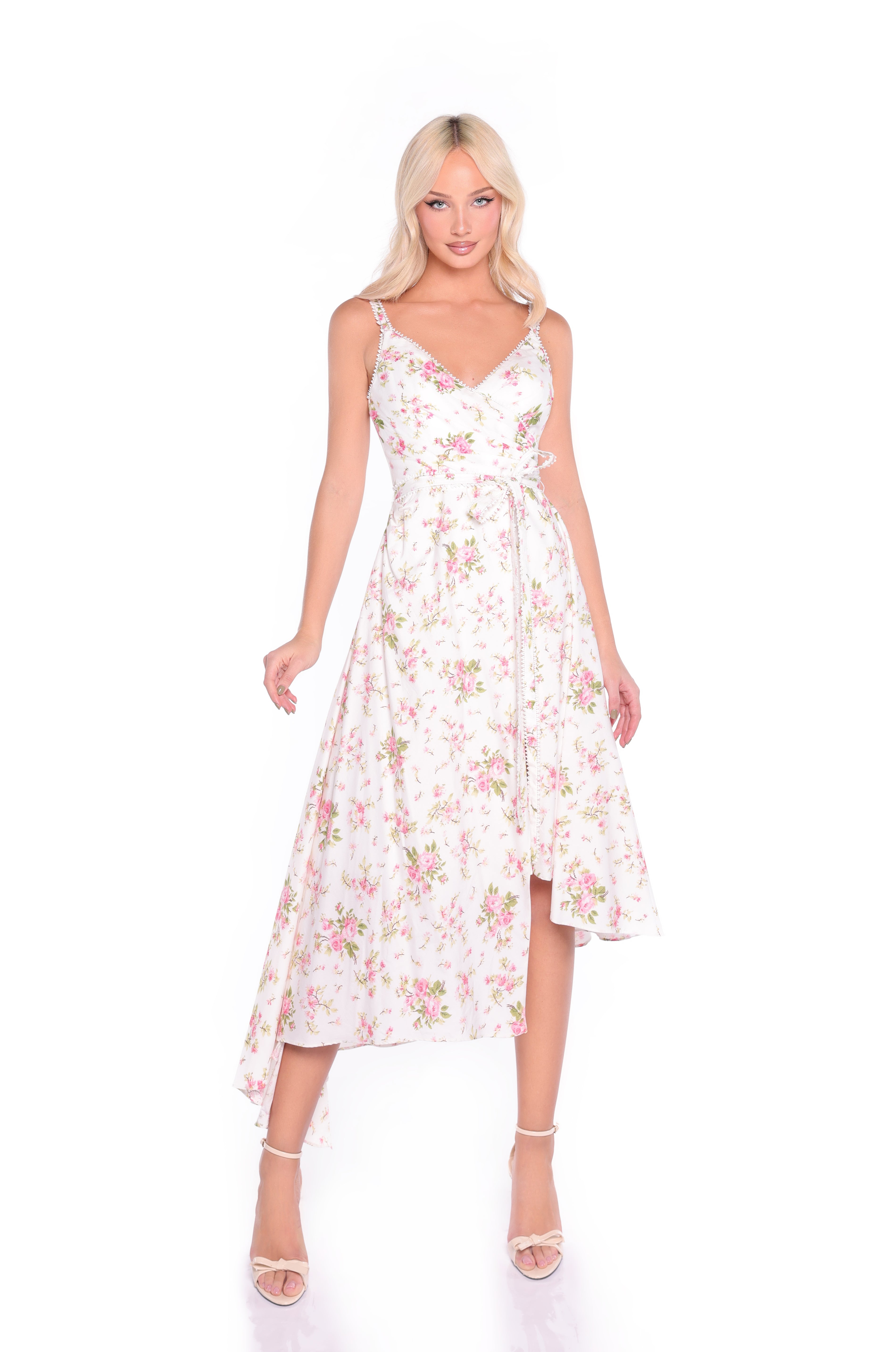 ELOWEN Ivory Floral Midi Dress
