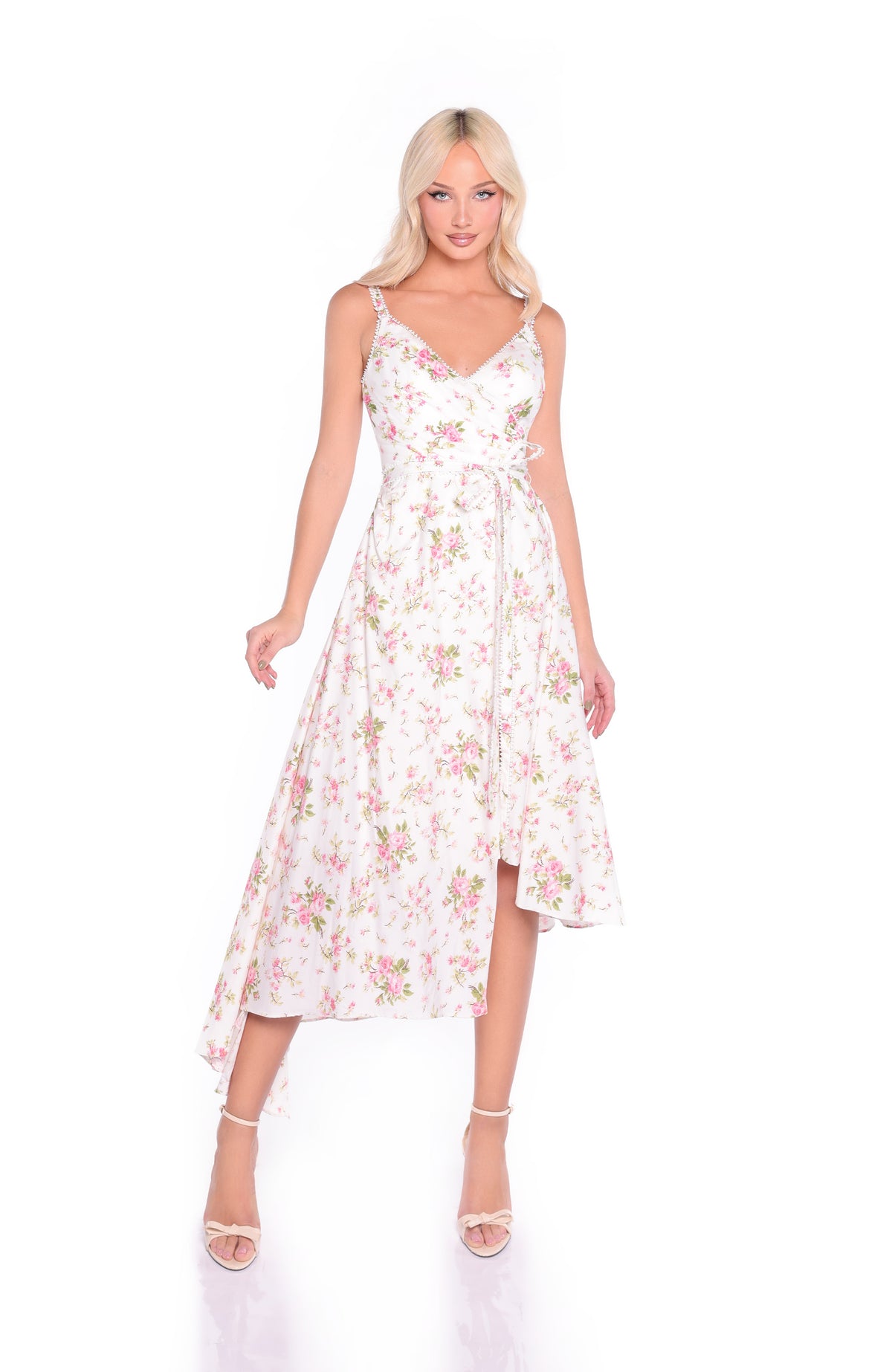 ELOWEN Ivory Floral Midi Dress