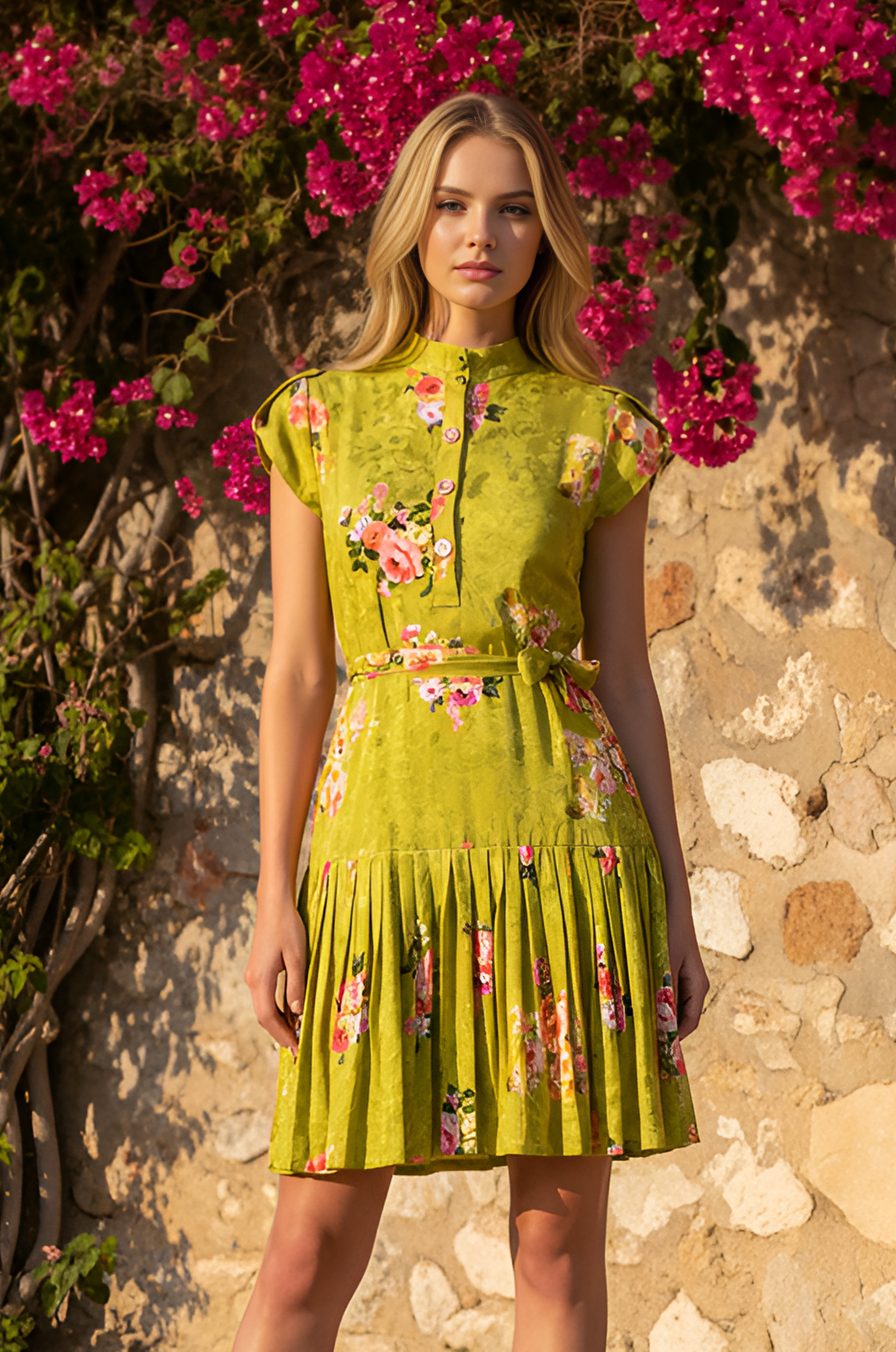 EMMA Olive Bloom Mini Dress