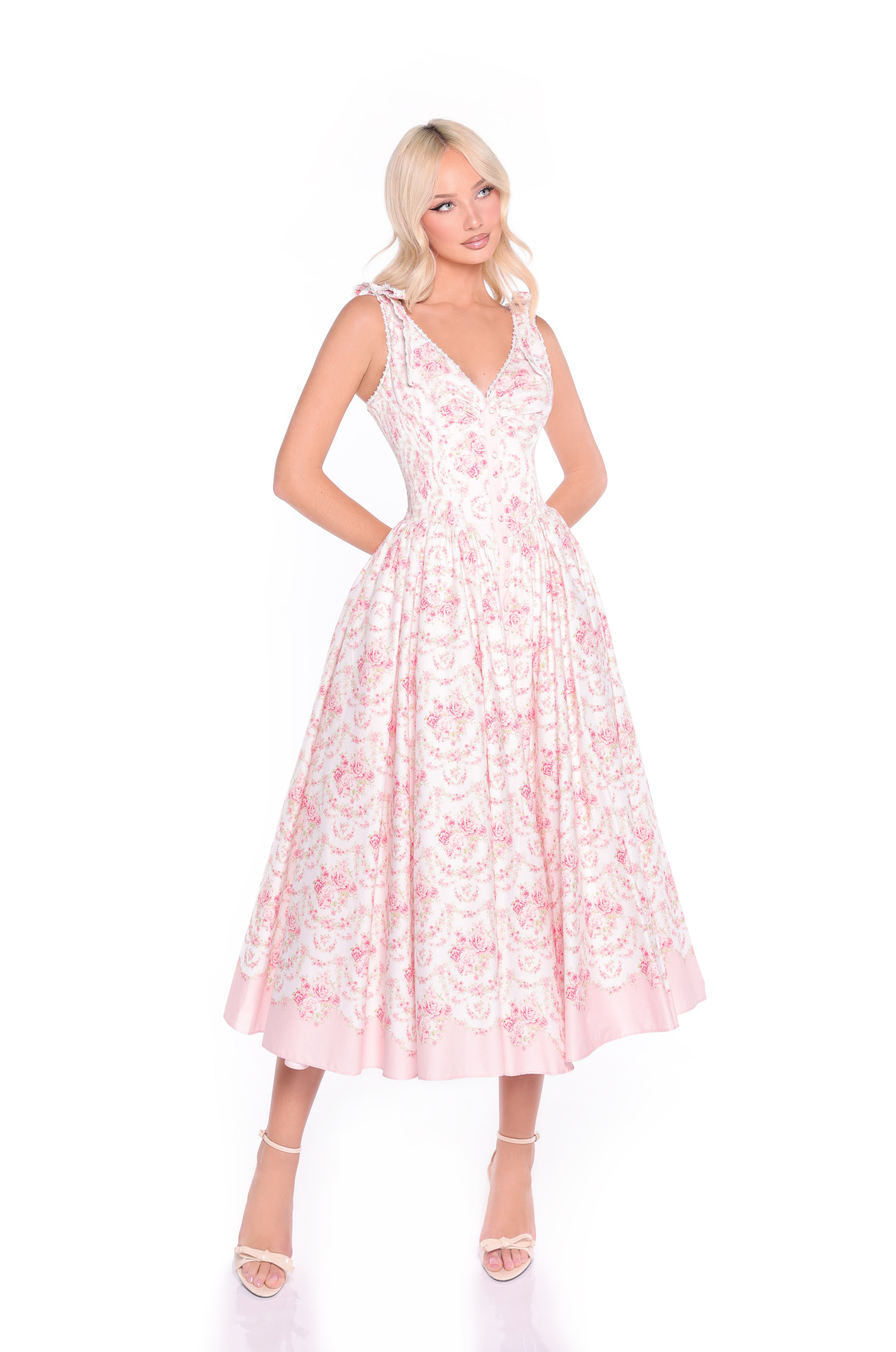 FLORENCE Pink Floral Midi Dress