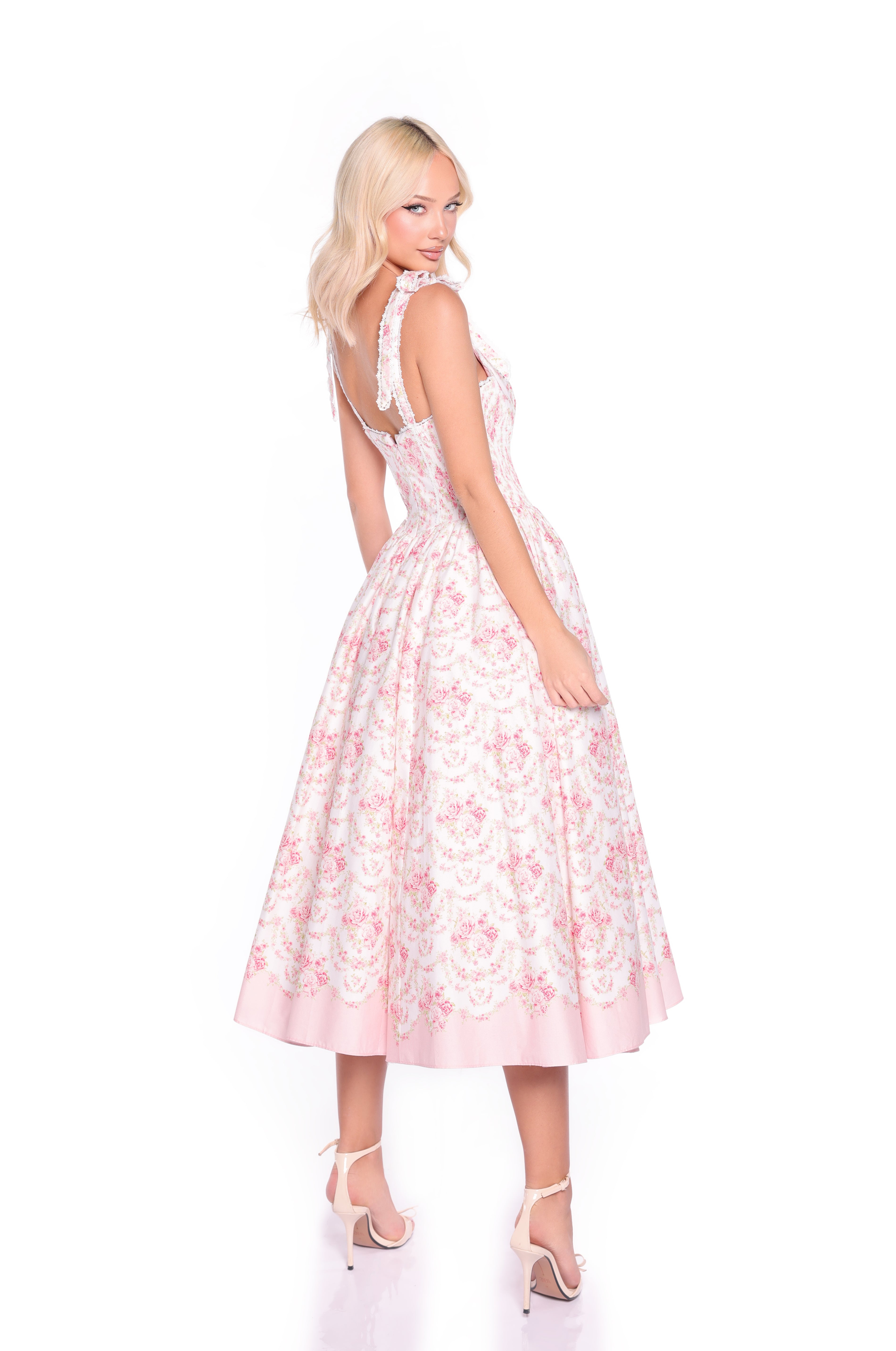 FLORENCE Pink Floral Midi Dress