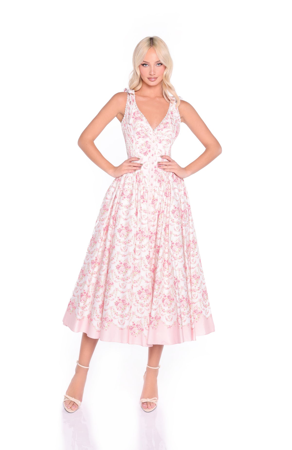 FLORENCE Pink Floral Midi Dress
