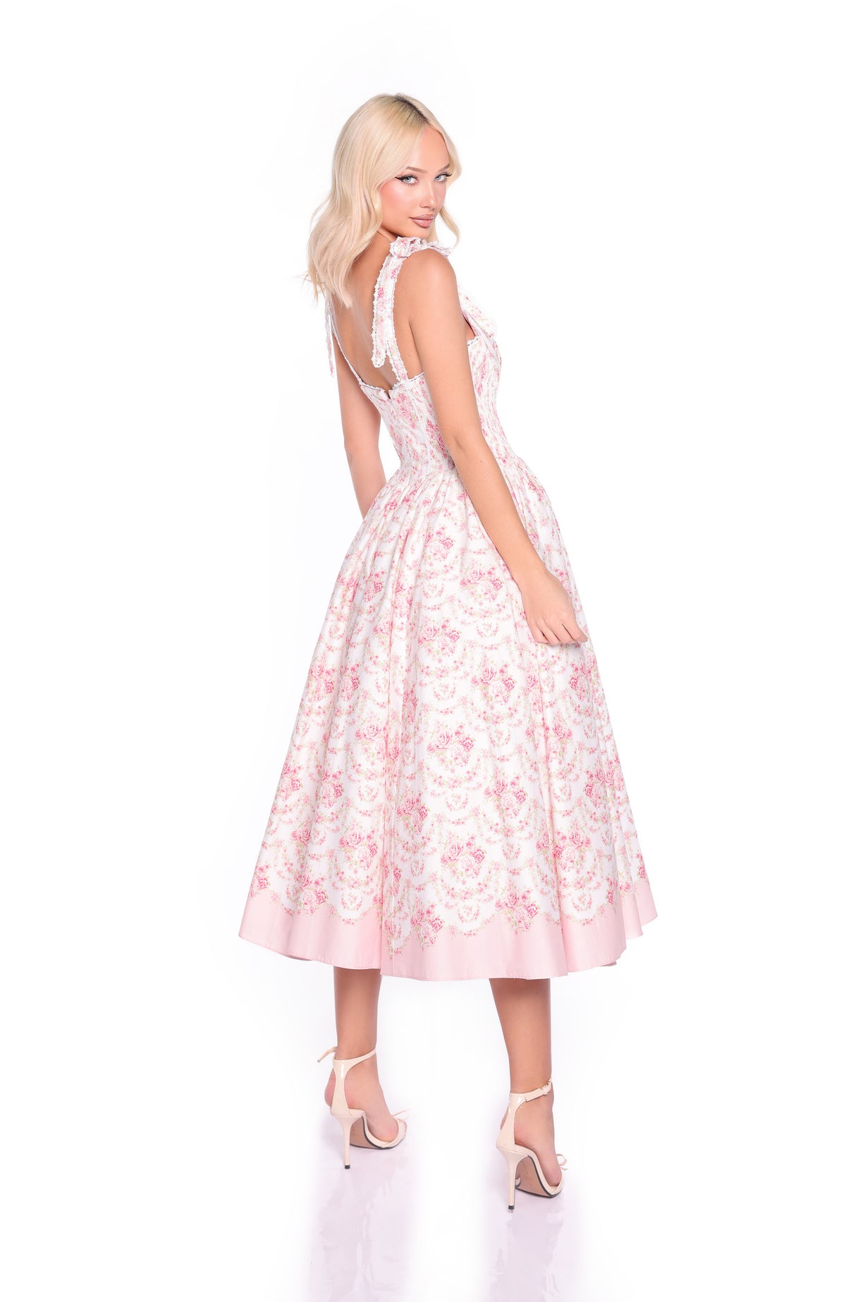 FLORENCE Pink Floral Midi Dress