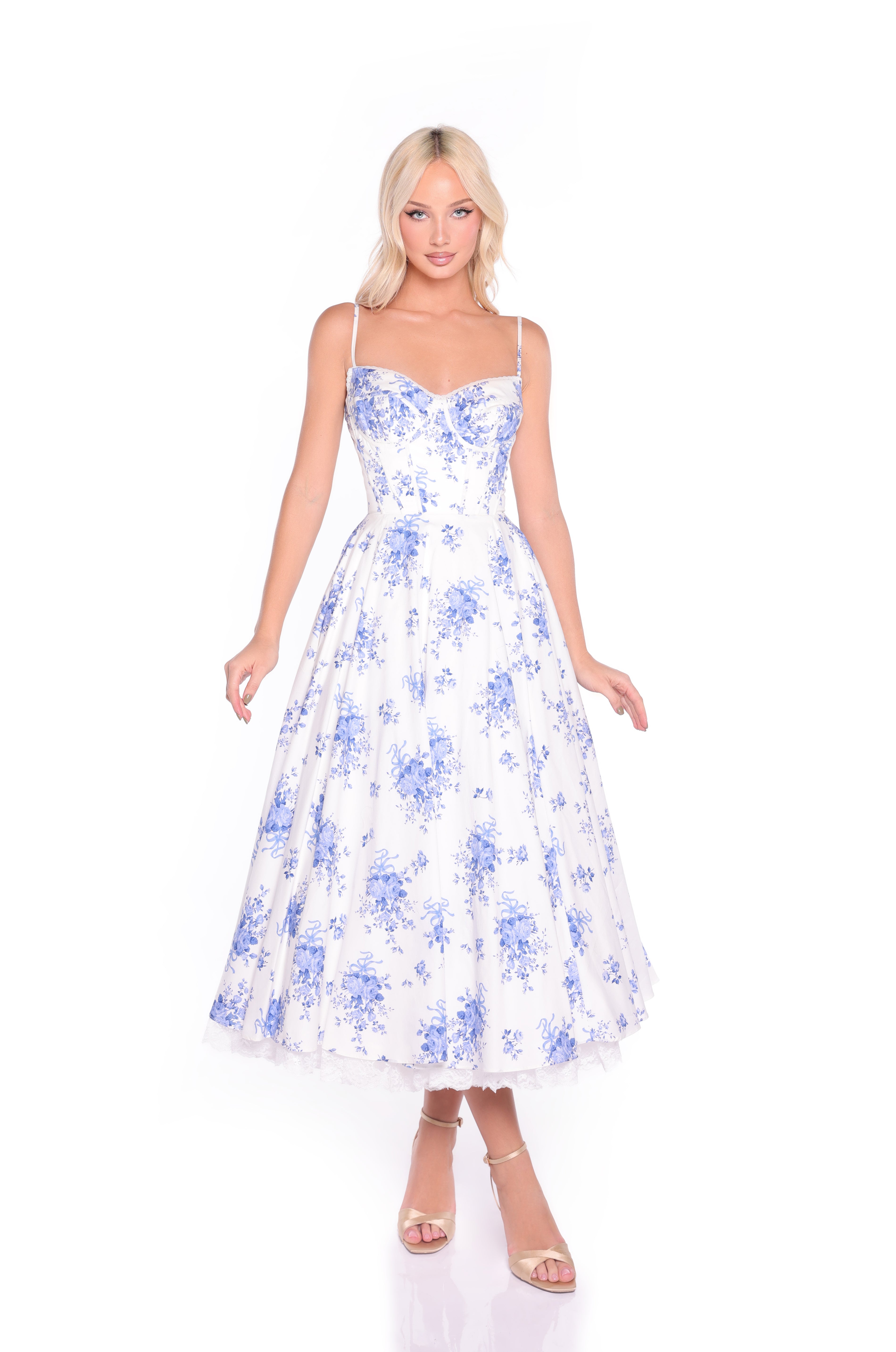ISOLDE Porcelain Blue Floral Midi Dress