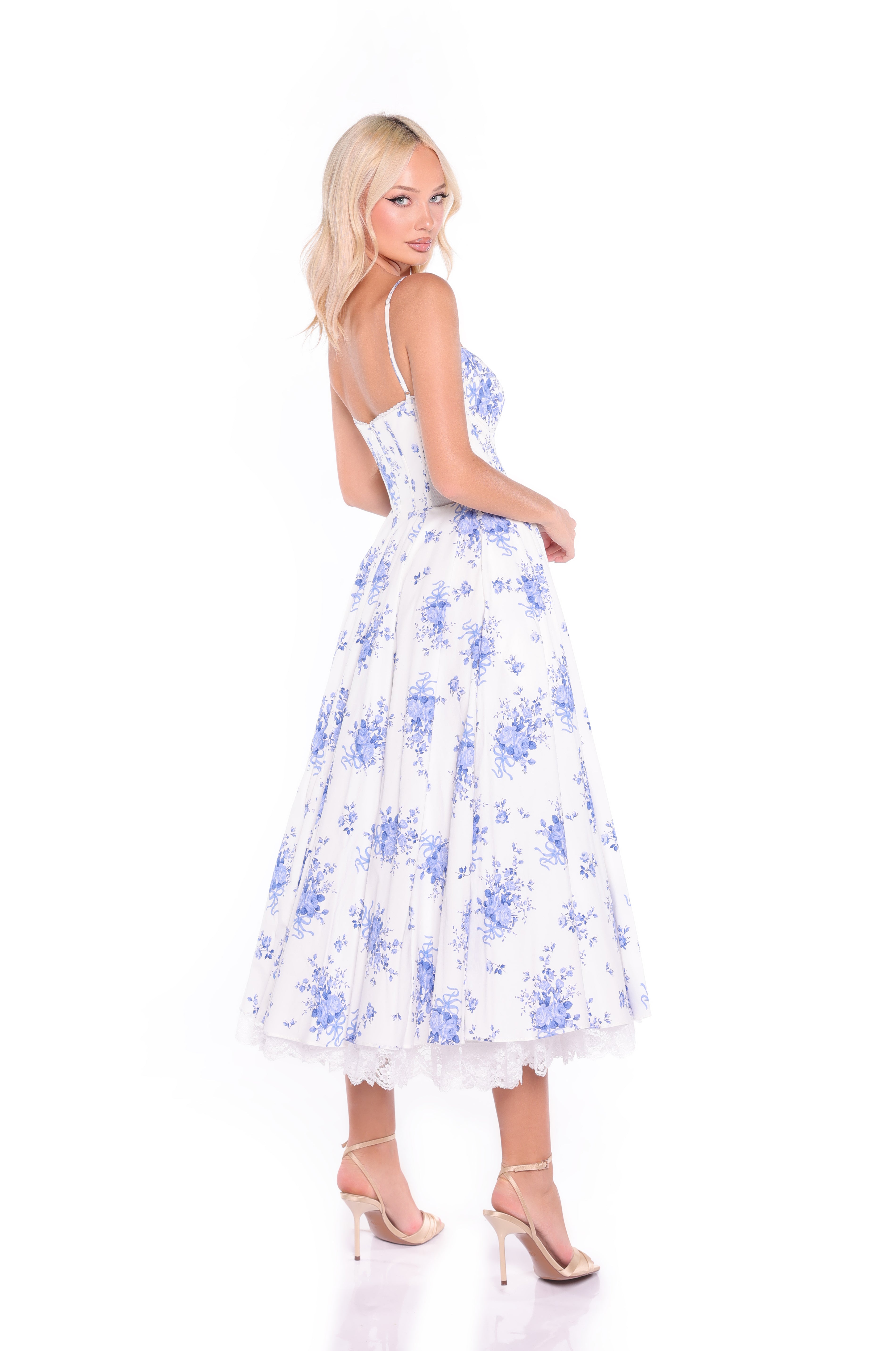ISOLDE Porcelain Blue Floral Midi Dress