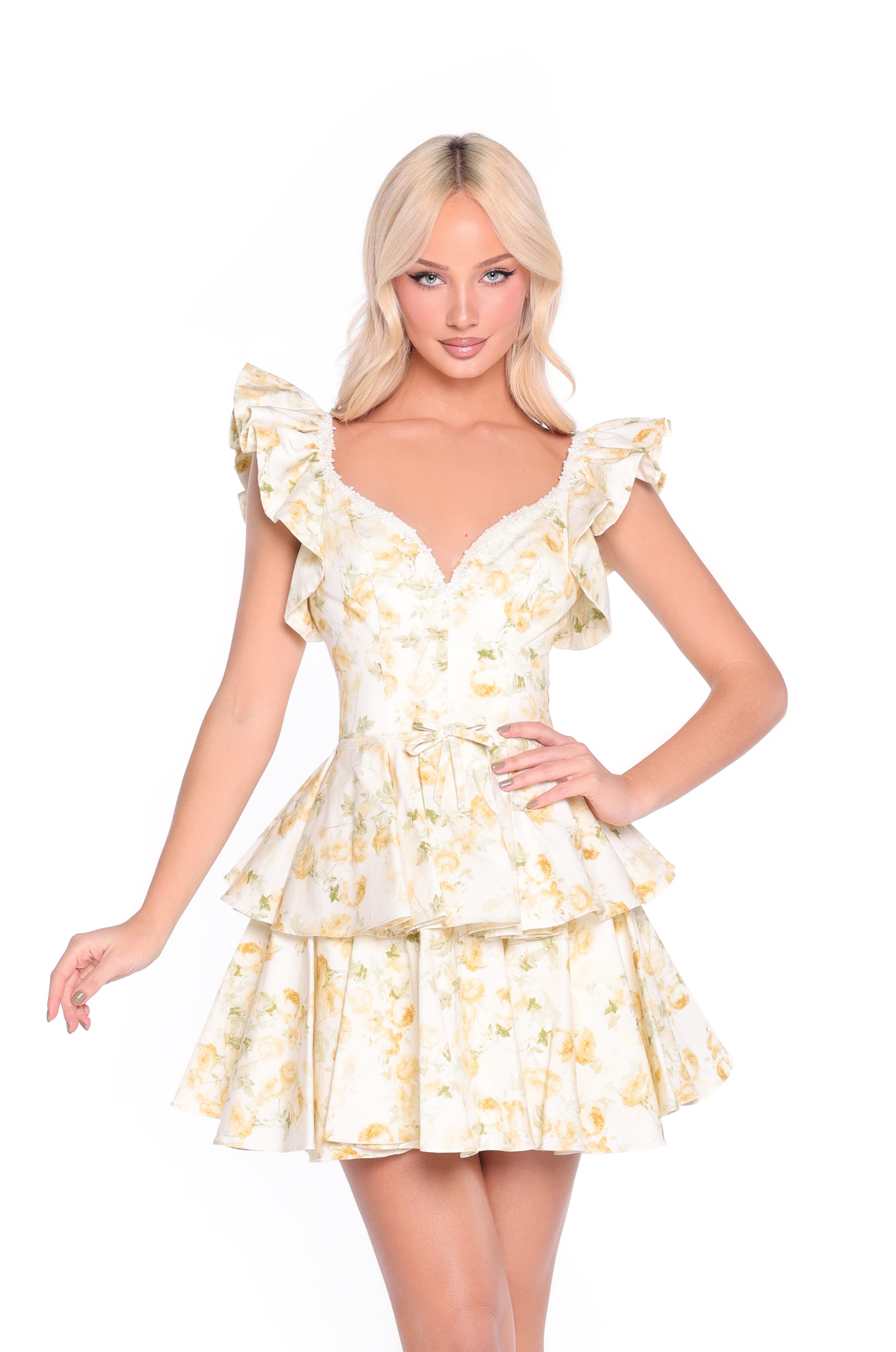 LOURDES Buttercream Yellow Print Mini Dress