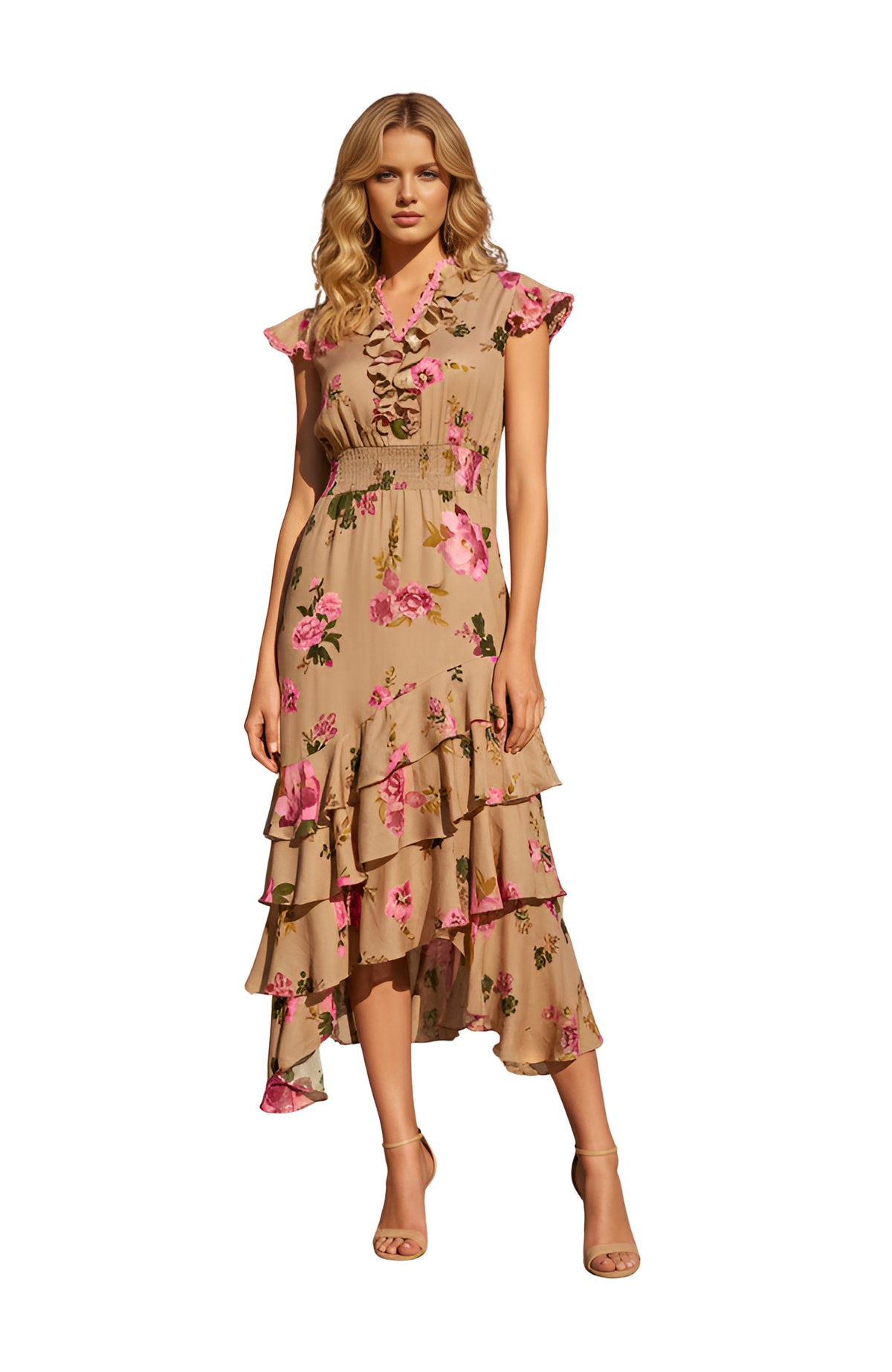 LUCY Taupe Pink Midi Dress