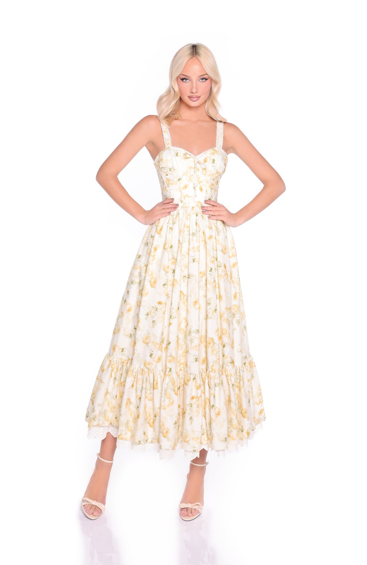 MARIGOLD Buttercream Floral Print Midi Dress