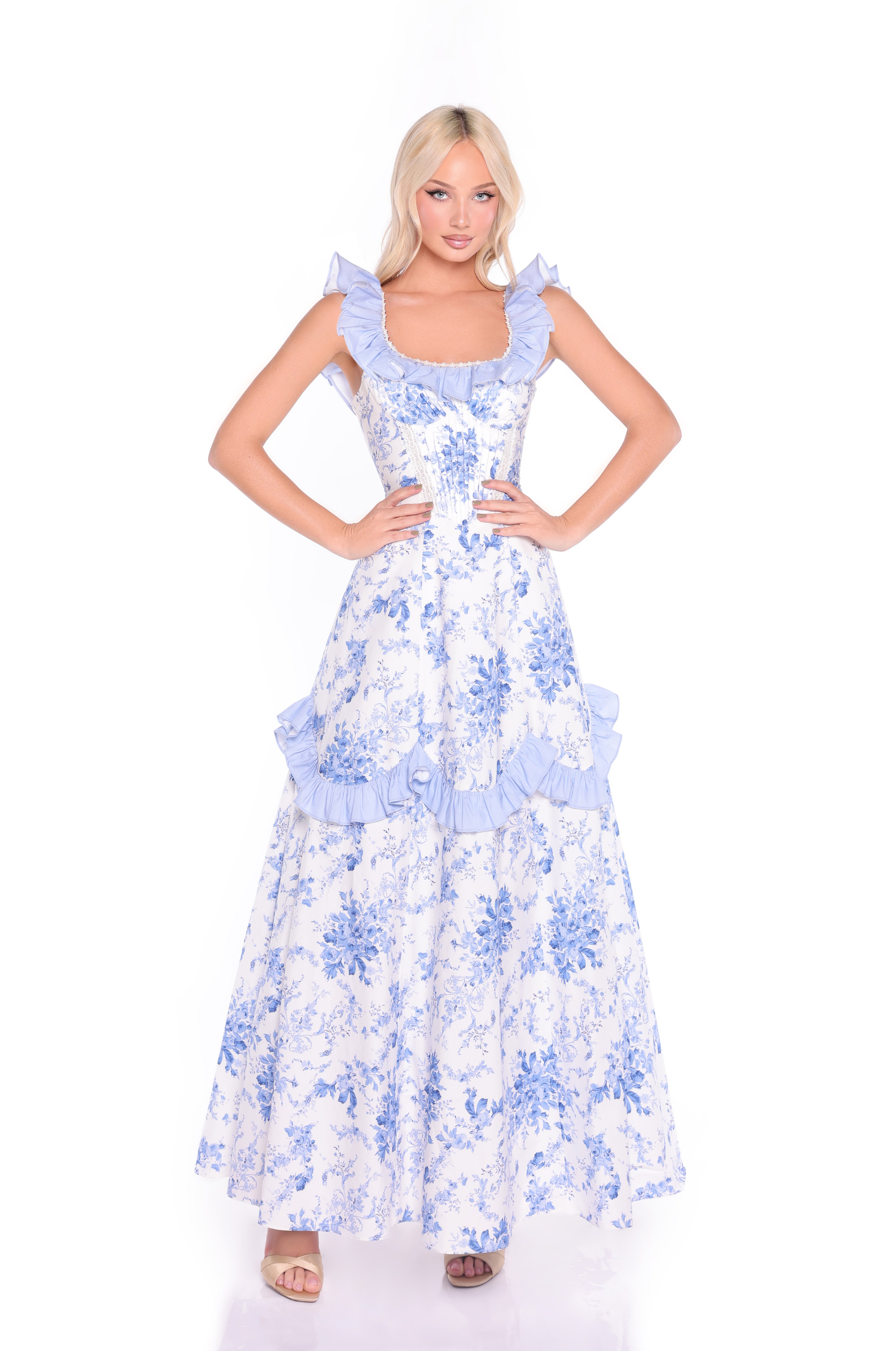 MARISELLE Blue Floral Maxi Dress