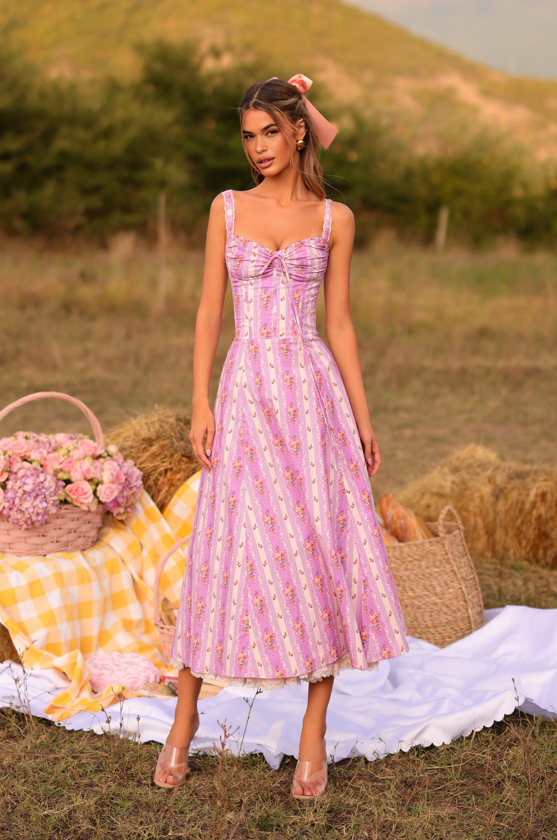 purple floral midi dress CELENIA Lilac Corset Its intricate embroidery and Color:Burgundy Floral viral styles HalloweenCostumes FUN Costumes Adult