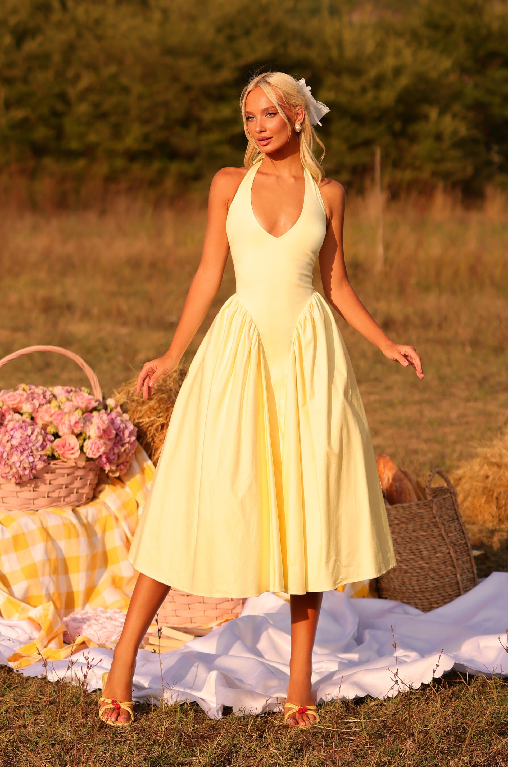 SOLENA Buttercup Halter Midi Dress