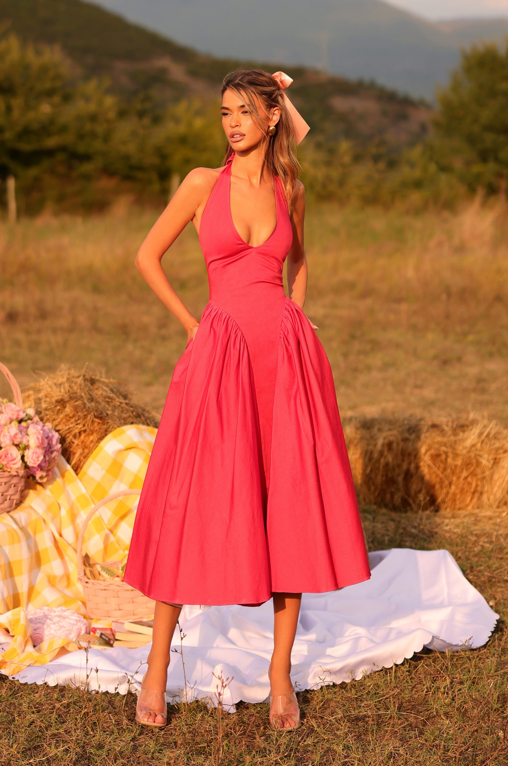 red halter midi dress Casual Summer with Pockets Winterberry Red / Small Original Mens Stacy Adams The mid Dress-LISABARRON:BOR2011/2570 Pay With:370 Qs (Silkroll Fee: $9.25)