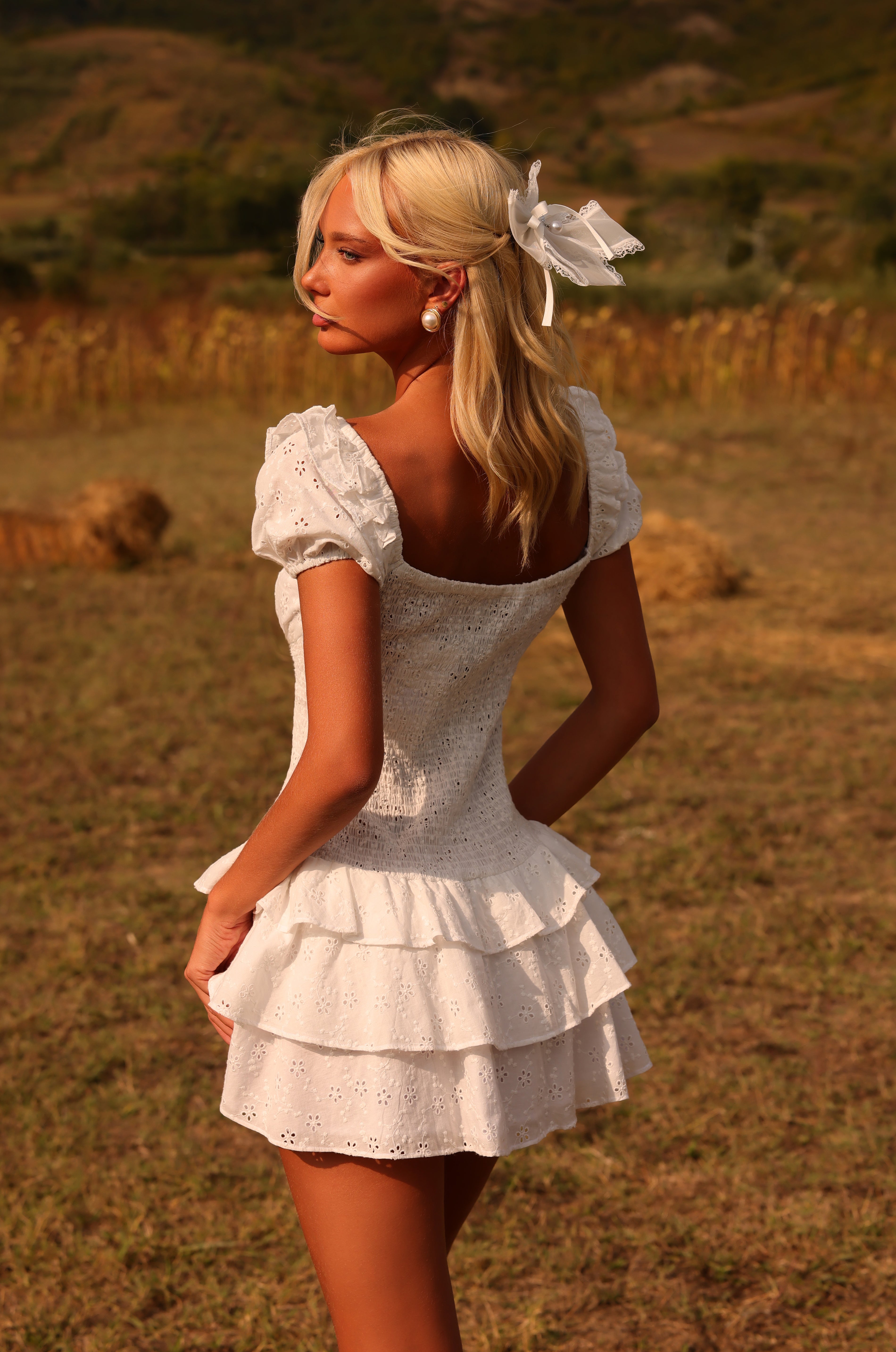 Ivory White Smocked Mini Dress
